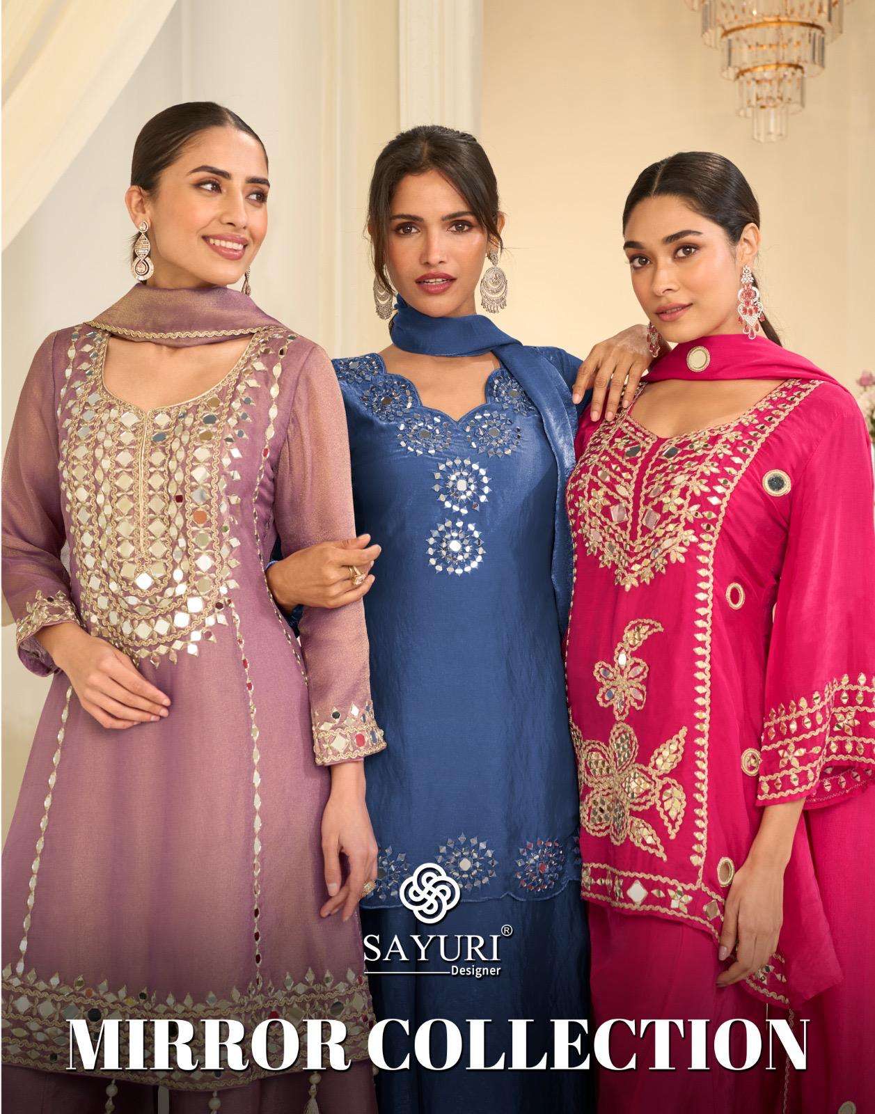 SAYURI DESIGNER MIRROR COLLECTION SILK HEAVY EMBROIDERD DESIGNER FESTIVE WEAR LADIES SUIT