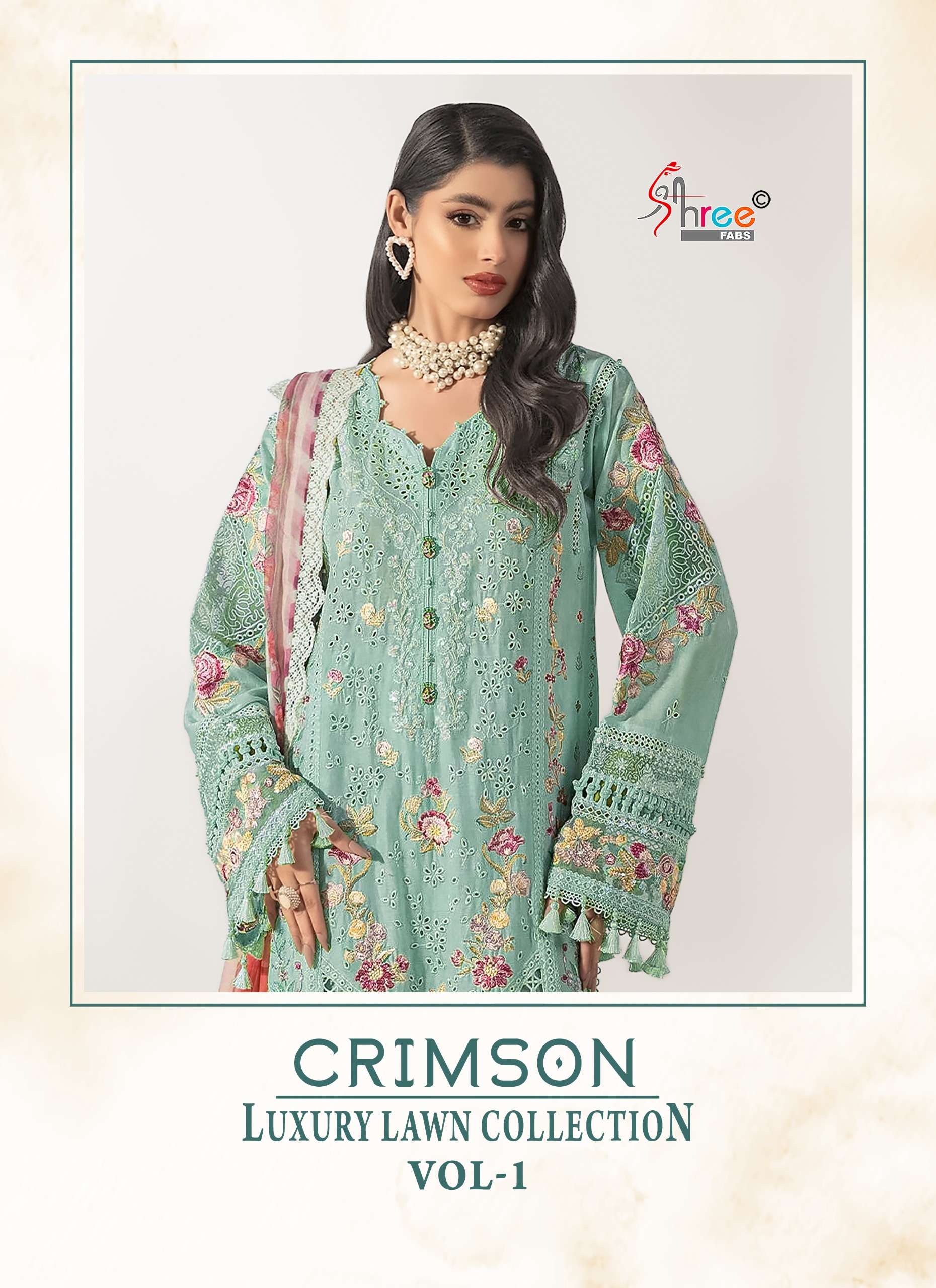 SHREE FABS CRIMSON LUXURY LAWN COLLECTION VOL 1 COTTON HEAVY EMBROIDERY DESIGNER SUIT