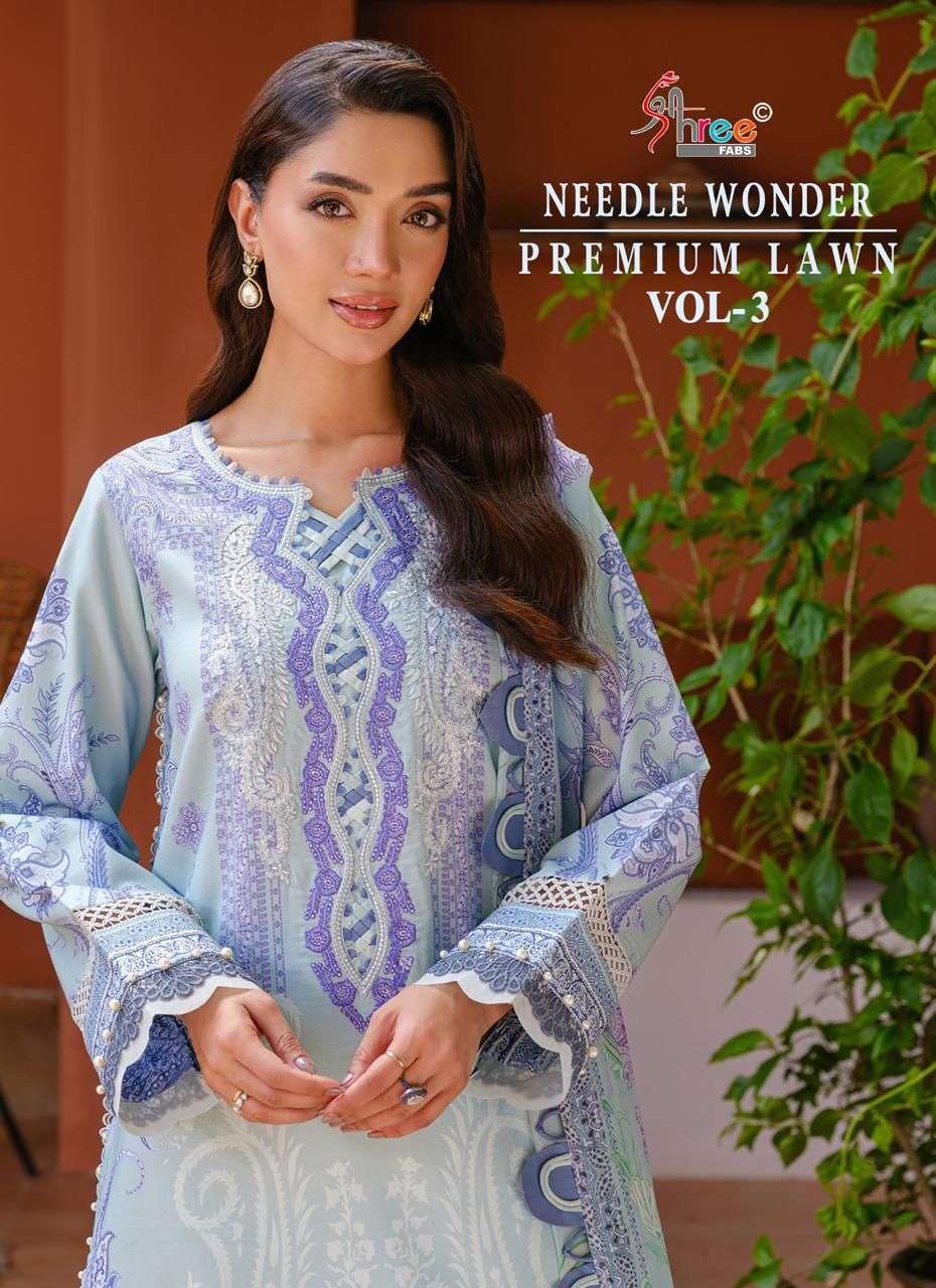 SHREE FABS NEEDLE WONDER LAWN COLLECTION VOL 3 COTTON EMBROIDERY WORK SALWAR KAMEEZ 