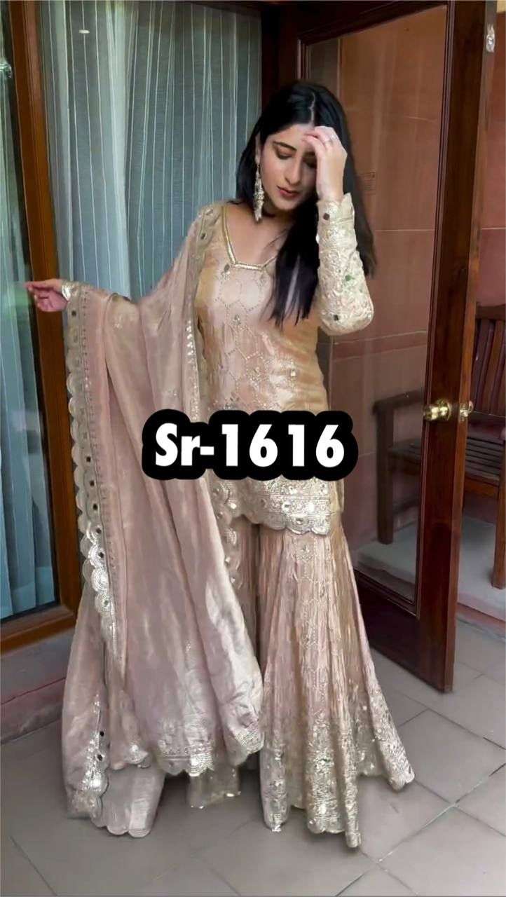 SR 1616 SILK GORGEOUS PARTY WEAR DESIGNER LOOK SHARARA SUIT
