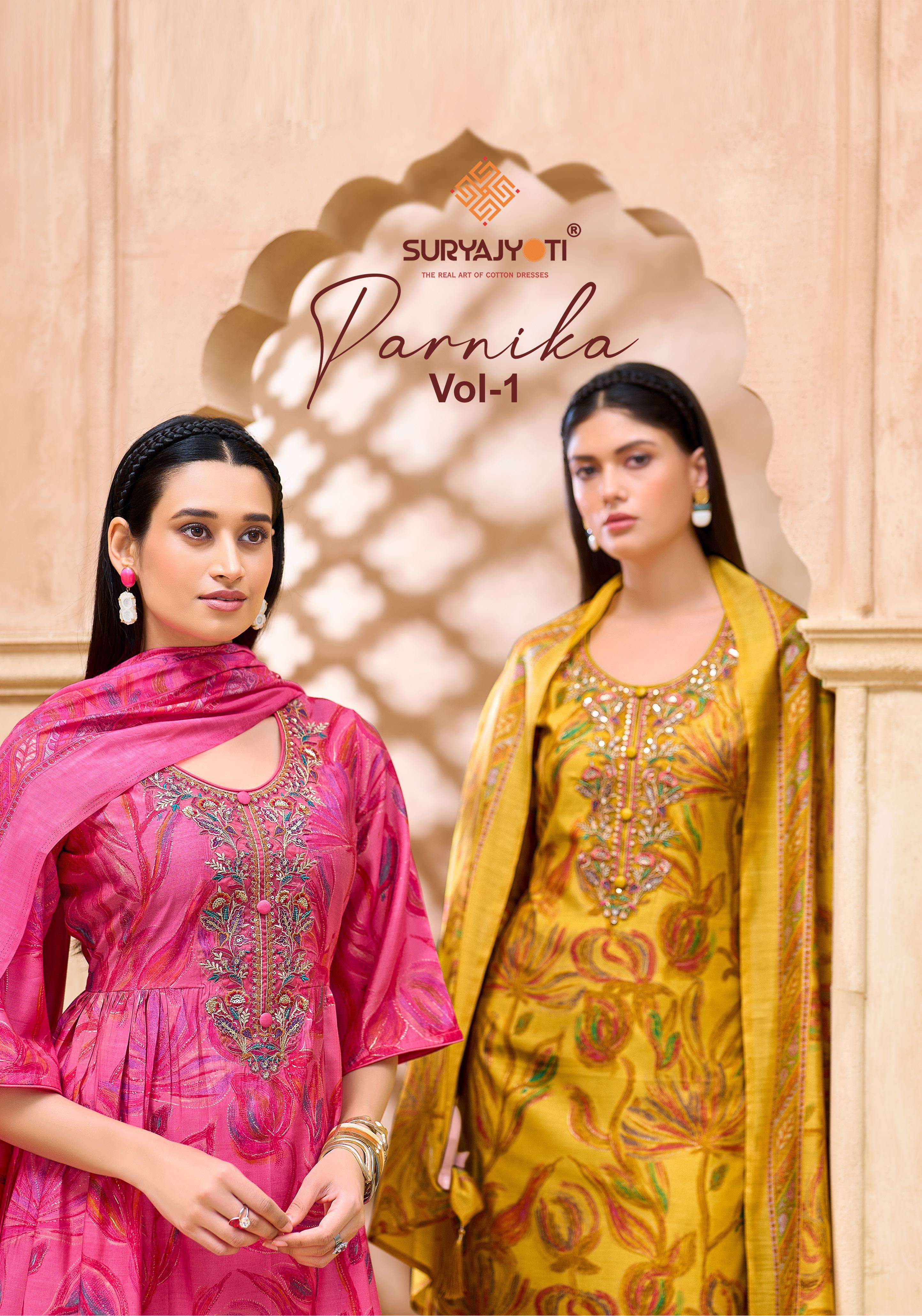  SURYAJYOTI PARNIKA VOL 1 MODAL SILK PRINT WITH FANCY WORK SUIT