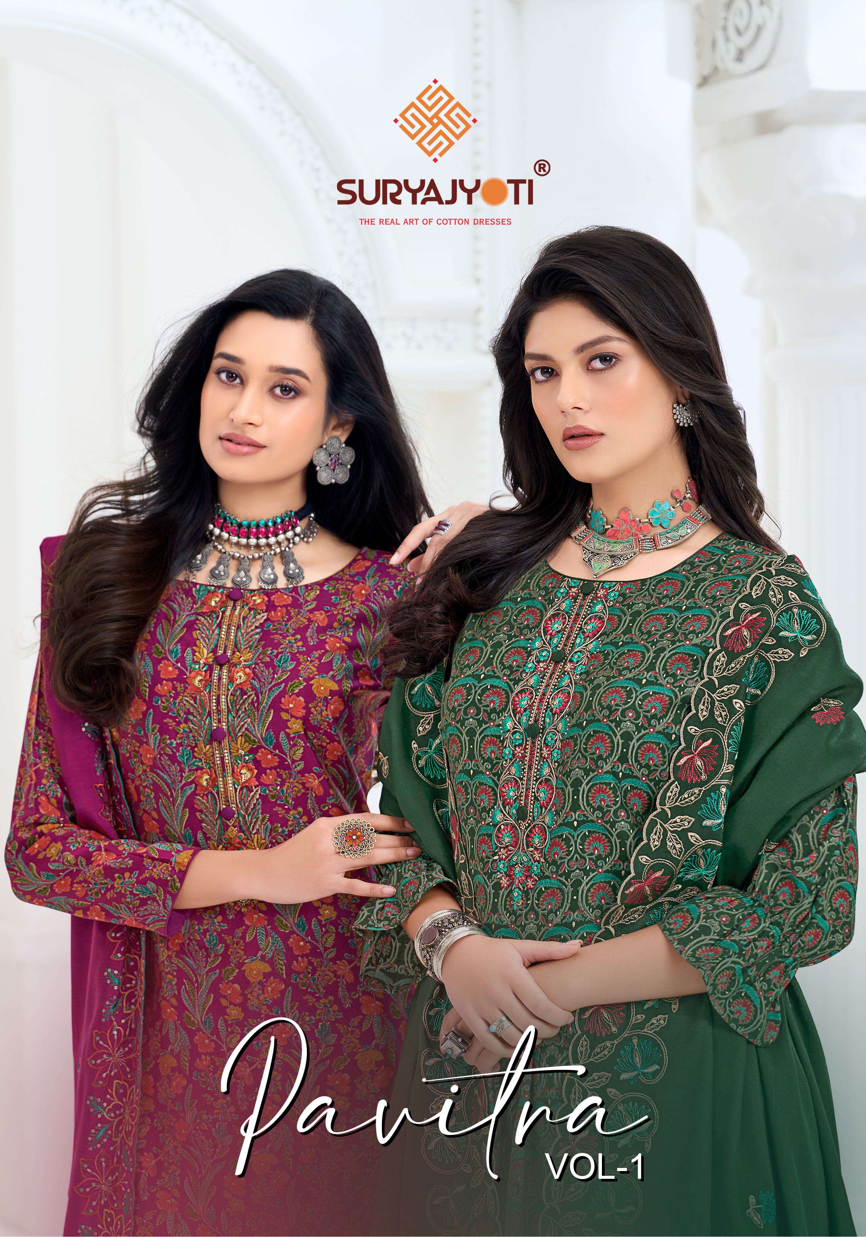  SURYAJYOTI PAVITRA VOL 1 MODAL SILK PRINT WITH FANCY EMBROIDERY WORK SUIT