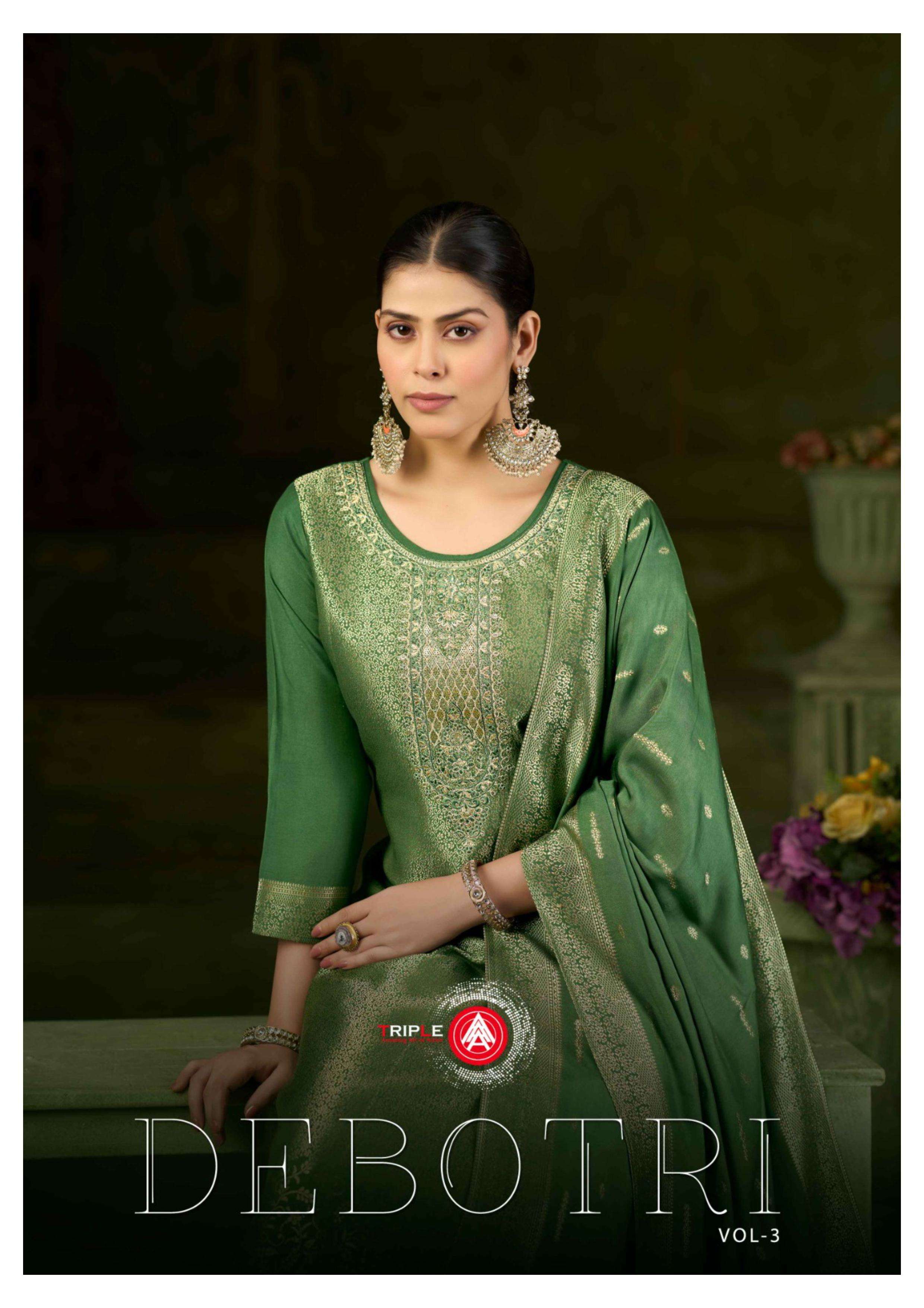 TRIPLE AAA DEBOTRI VOL 3 MUSLIN JACQUARD DESIGNER WORK LADIES SUIT