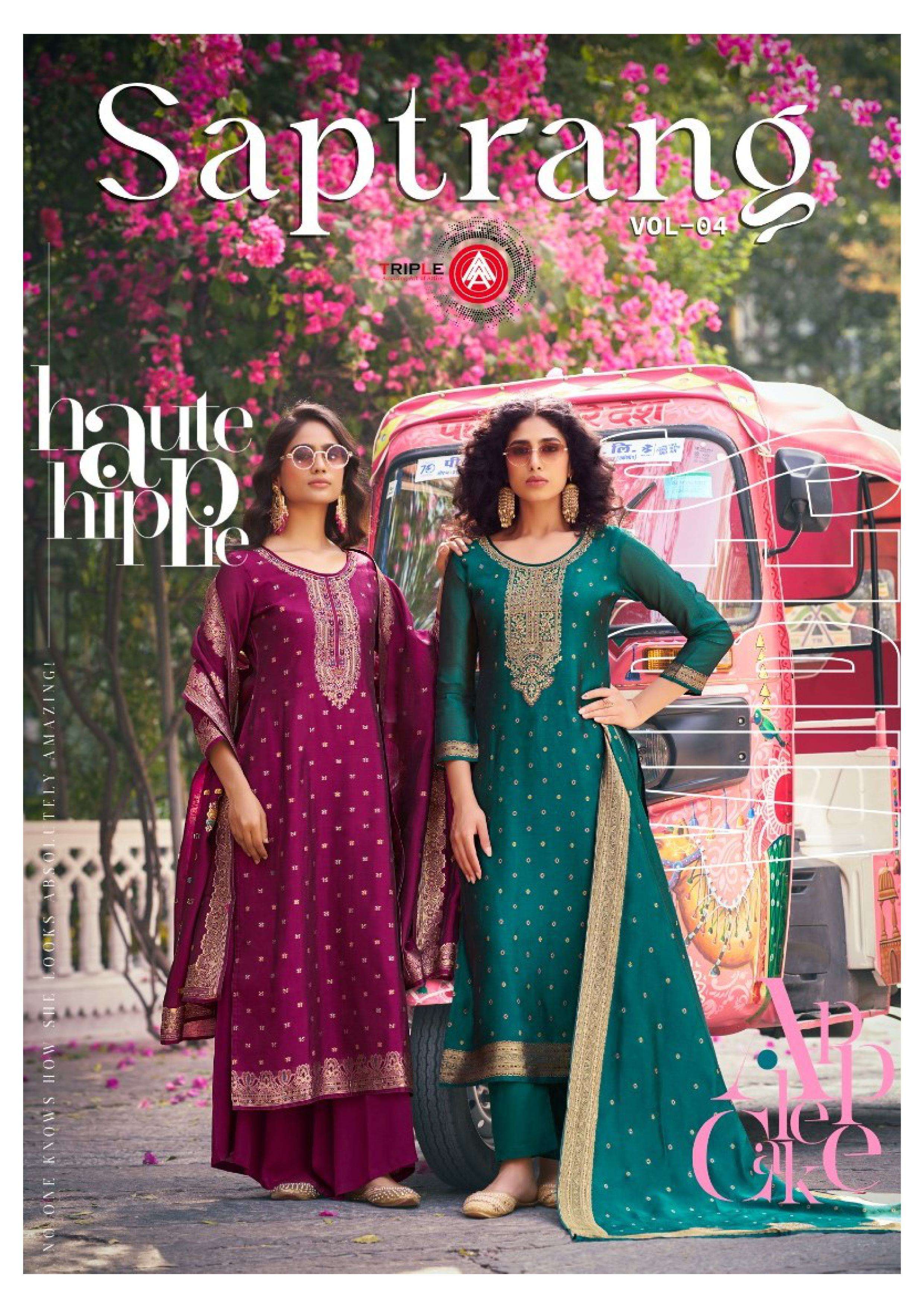 TRIPLE AAA SAPTRANG VOL 4 SILK JACQUARD MINAKARI DESIGNER WORK SUIT