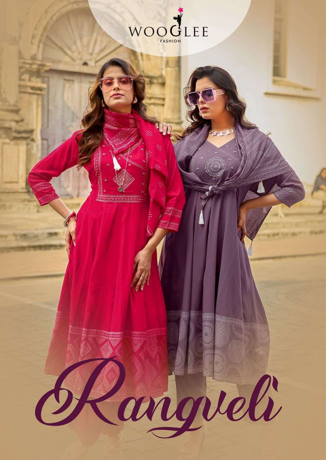 WOOGLEE RANGVELI RAYON PRINT FANCY WORK LADIES 3PIECE SET COLLECTION 