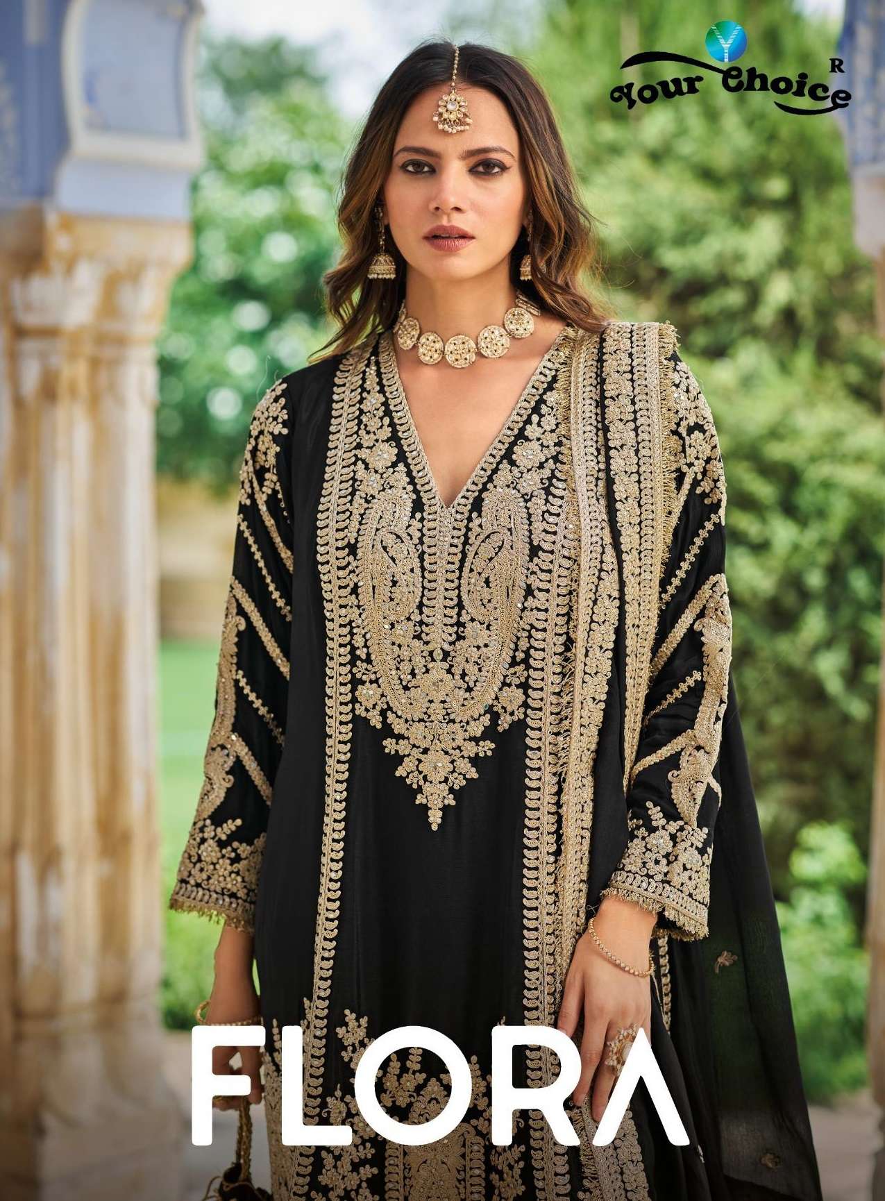 YOUR CHOICE FLORA CHINON HEAVY EMBROIDERED DESIGNER WEDDING WEAR SUIT