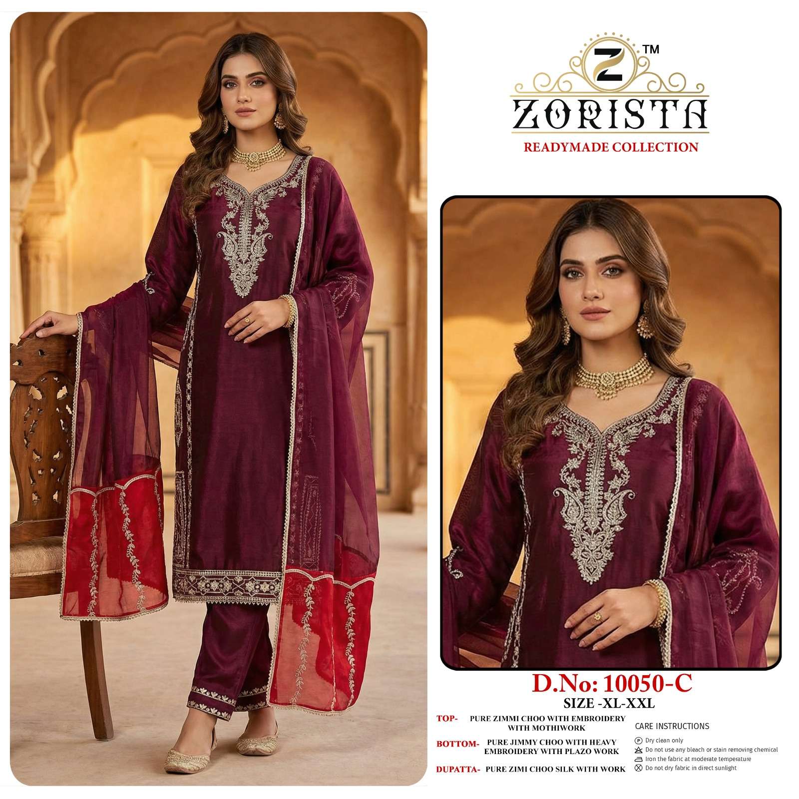 ZORISTA D NO 10049 JIMMY CHOO SILK HEAVY EMBROIDERD DESIGNER READY MADE SUIT