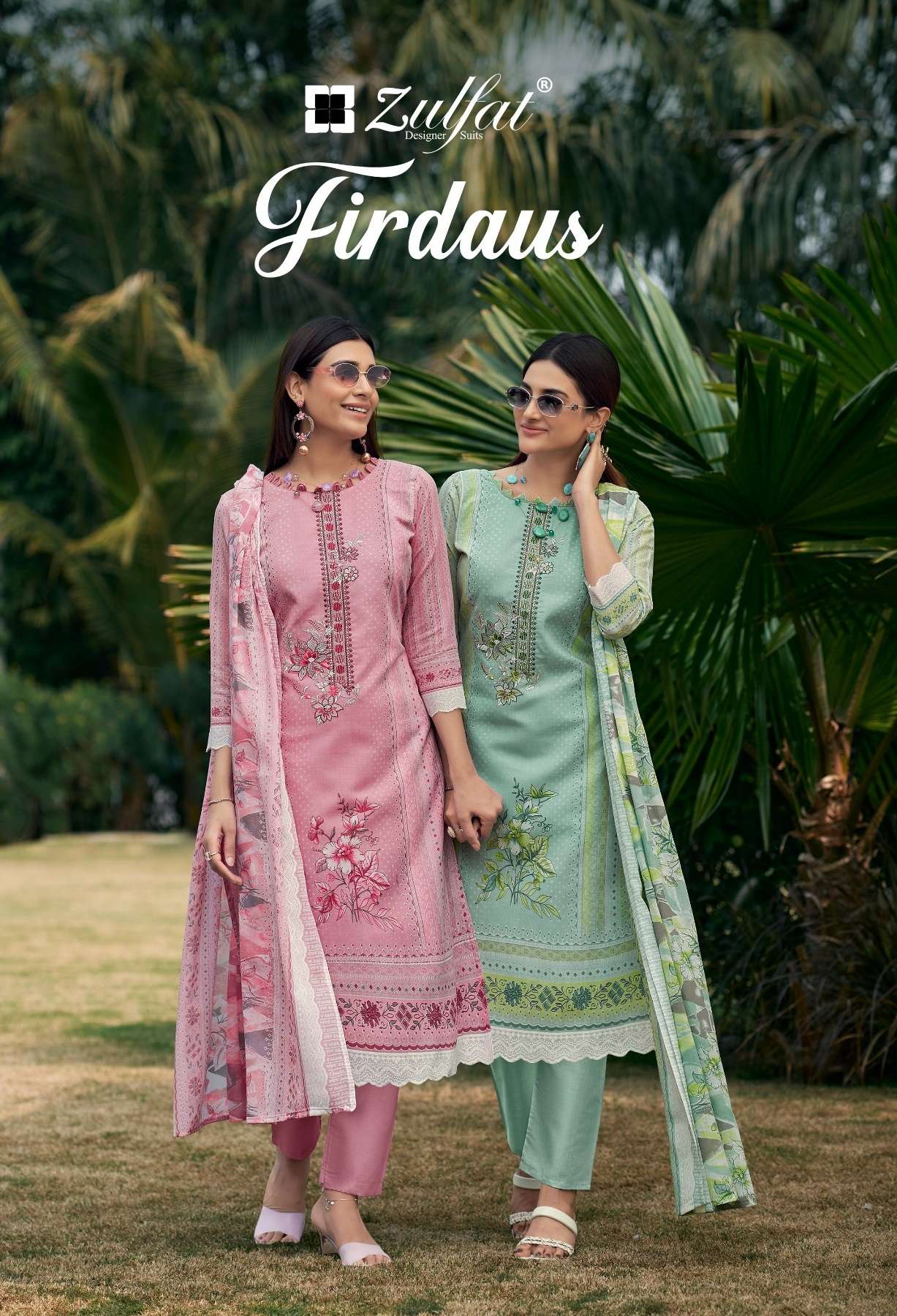ZULFAT DESIGNER SUITS FIRDAUS COTTON PRINT WITH FANCY WORK SUIT