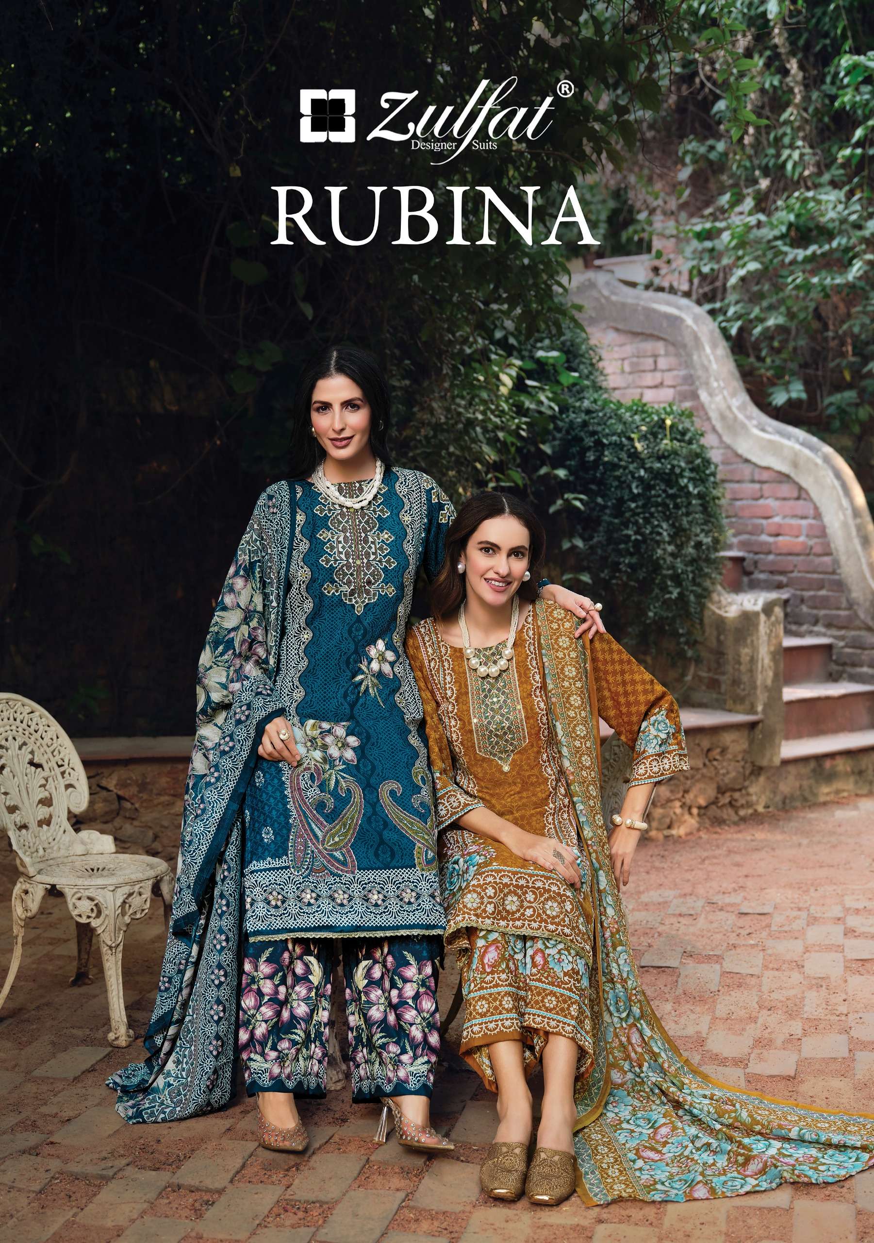 ZULFAT DESIGNER SUITS RUBINA RAYON DIGITAL PRINT WITH HAND WORK SUIT