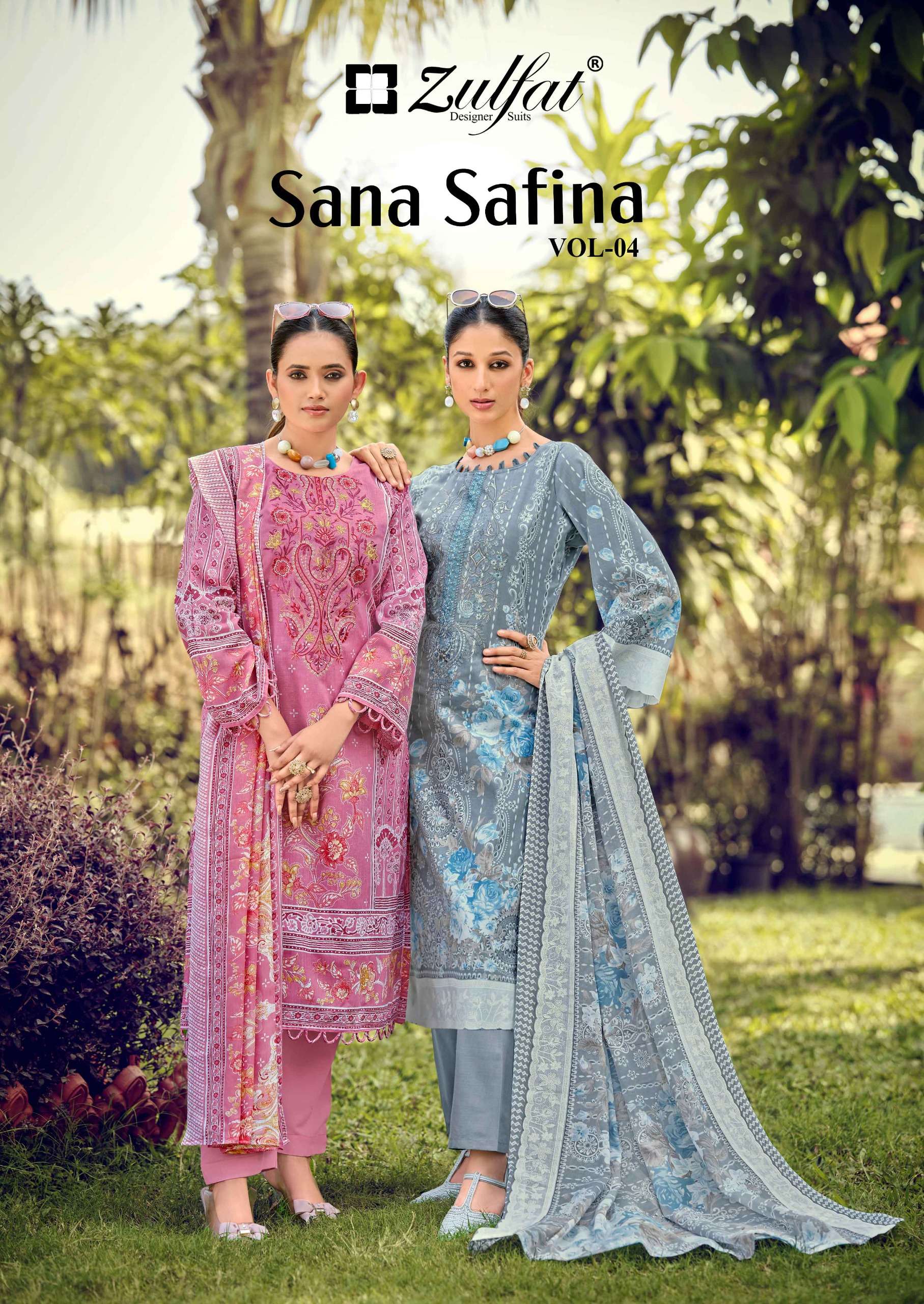 ZULFAT DESIGNER SUITS SANA SAFINA VOL 4 COTTON PRINT WITH FANCY WORK SUIT