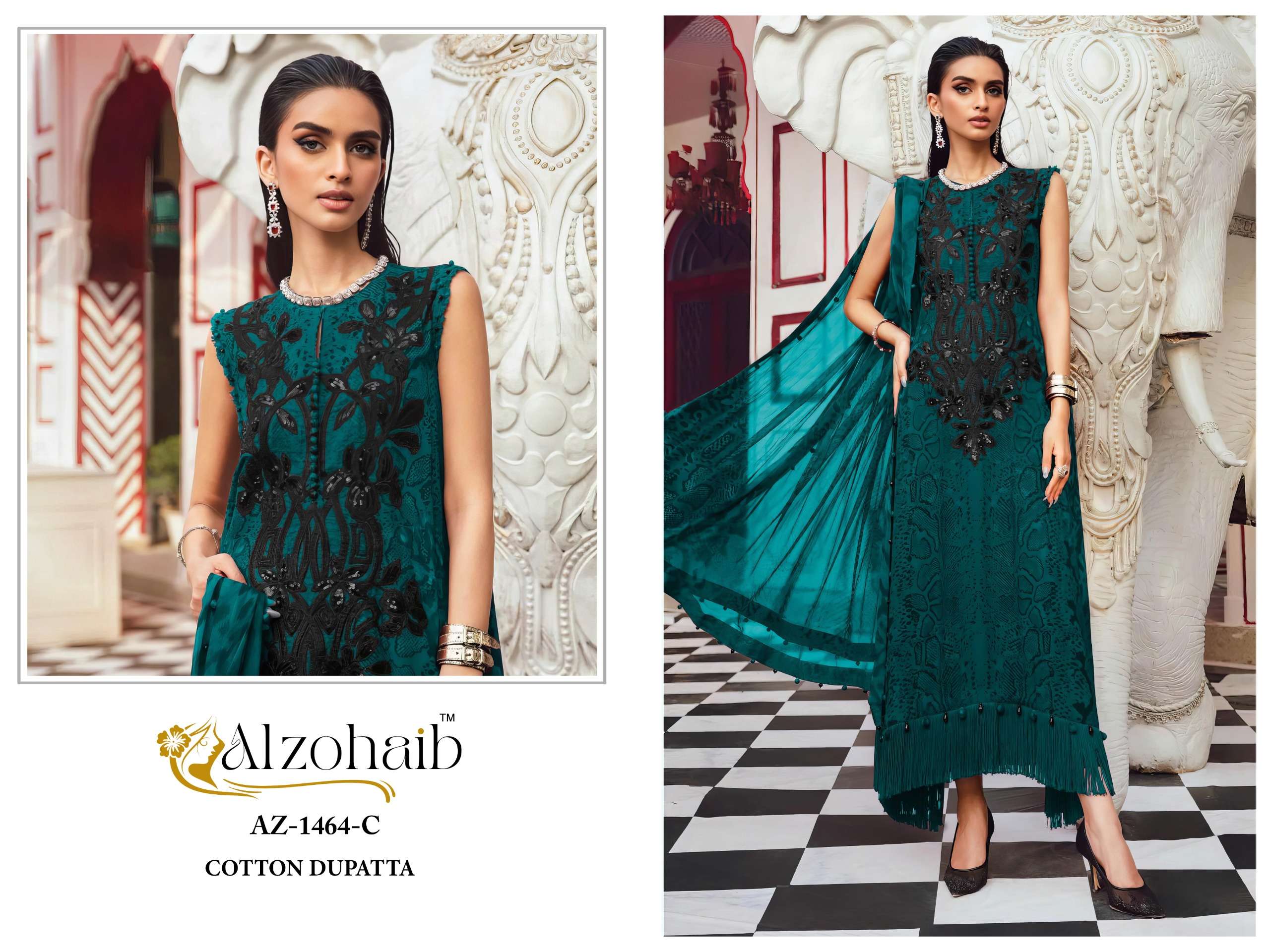 AL ZOHAIB COTTON / CHIFFON DUPATTA COLLECTION COTTON PATCH EMBROIDERY WORK SALWAR KAMEEZ 