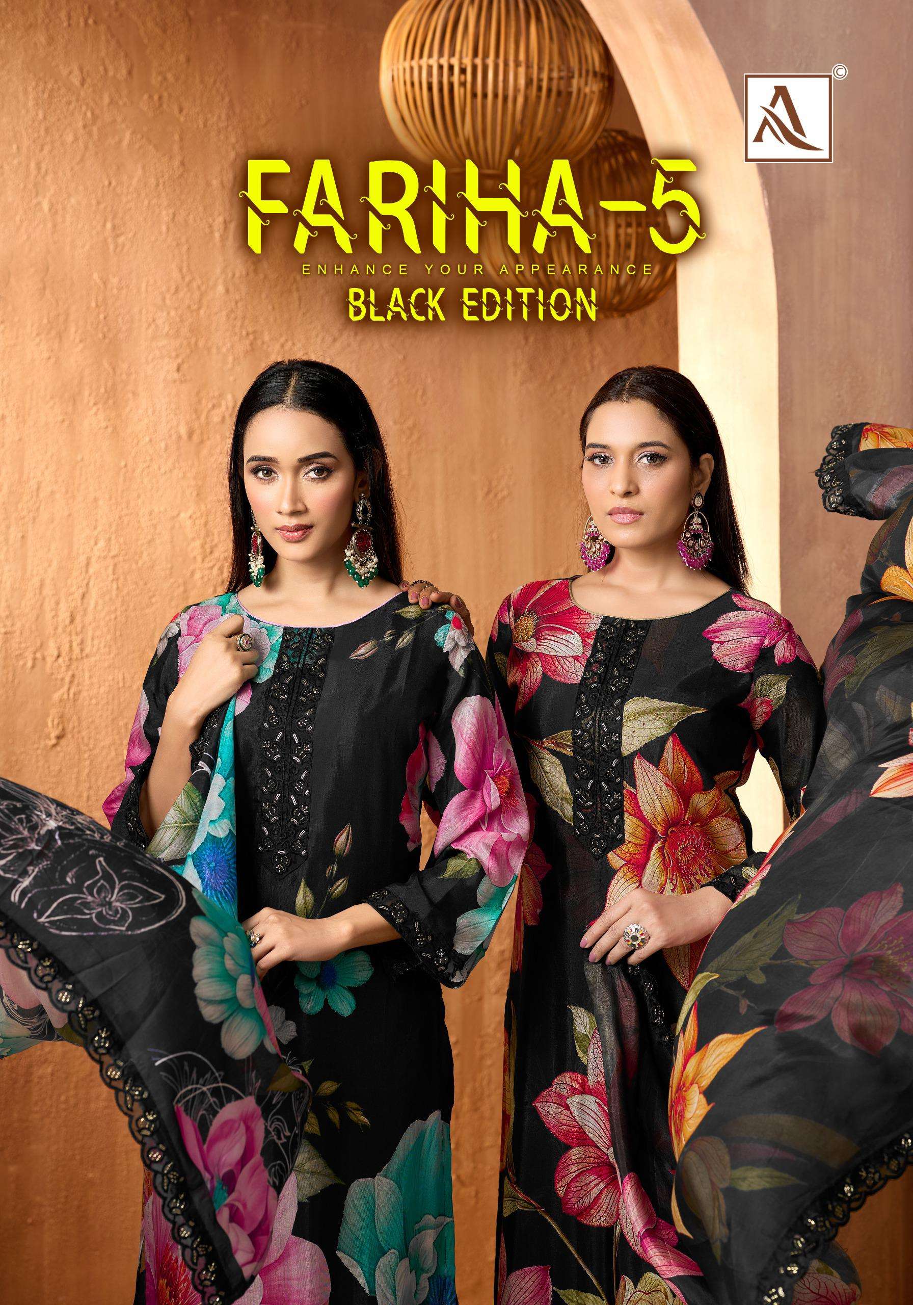 ALOK SUITS FARIHA BLAK EDITION VOL 5 MUSLIN DIGITAL PRINT WITH FANCY WORK SUIT