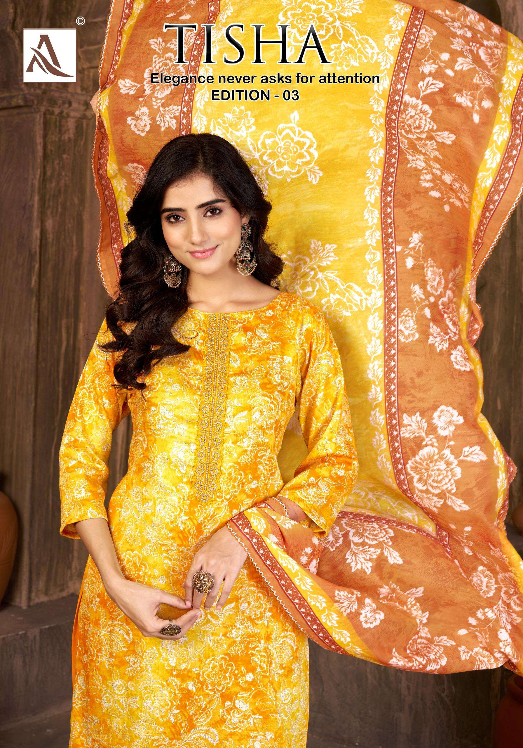 ALOK SUITS TISHA EDITION 3 JAM COTTON PRINT WITH FANCY WORK SUIT