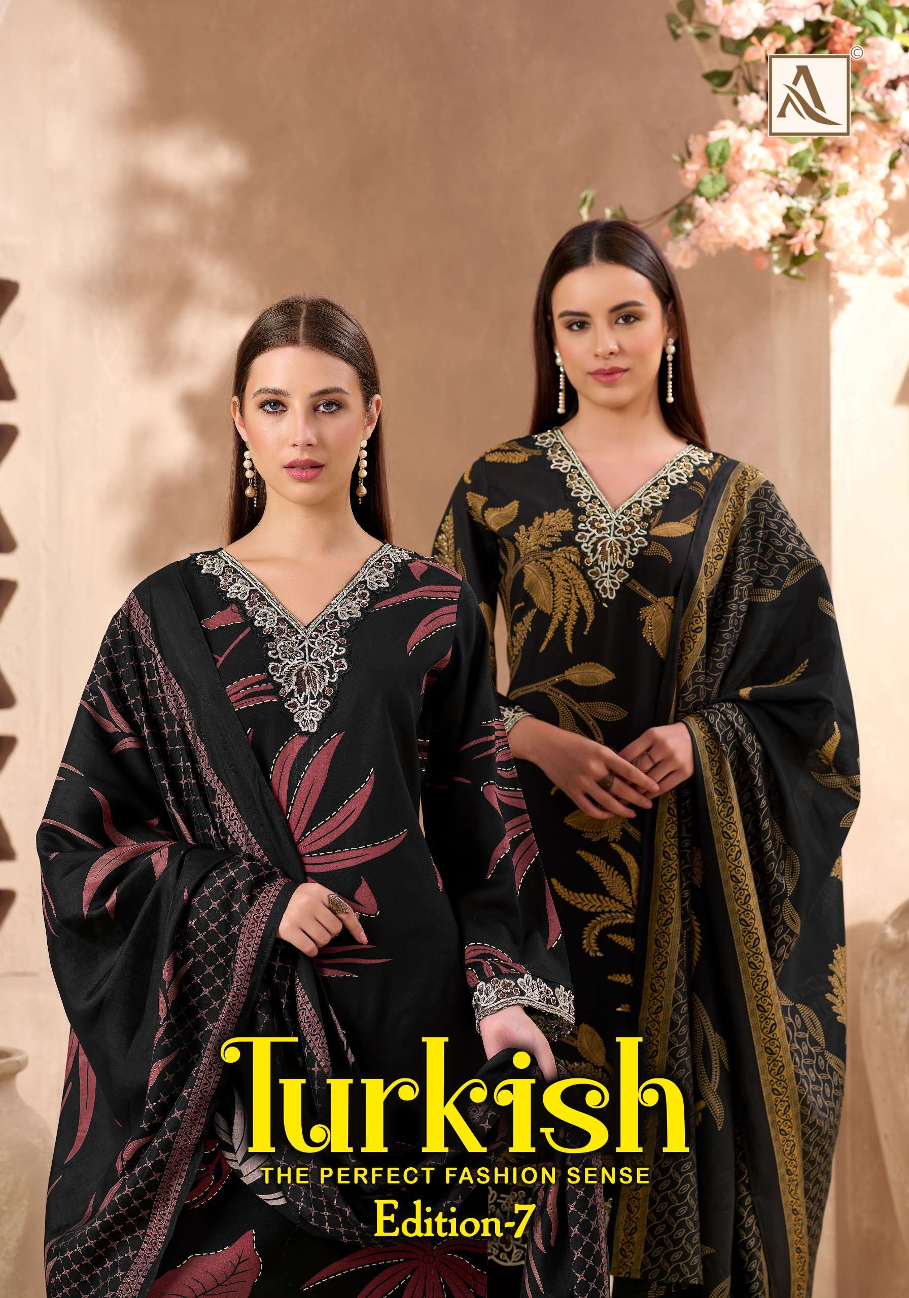 ALOK SUITS TURKISH EDITION 7 VISCOSE RAYON PRINT WITH FANCY WORK SUIT