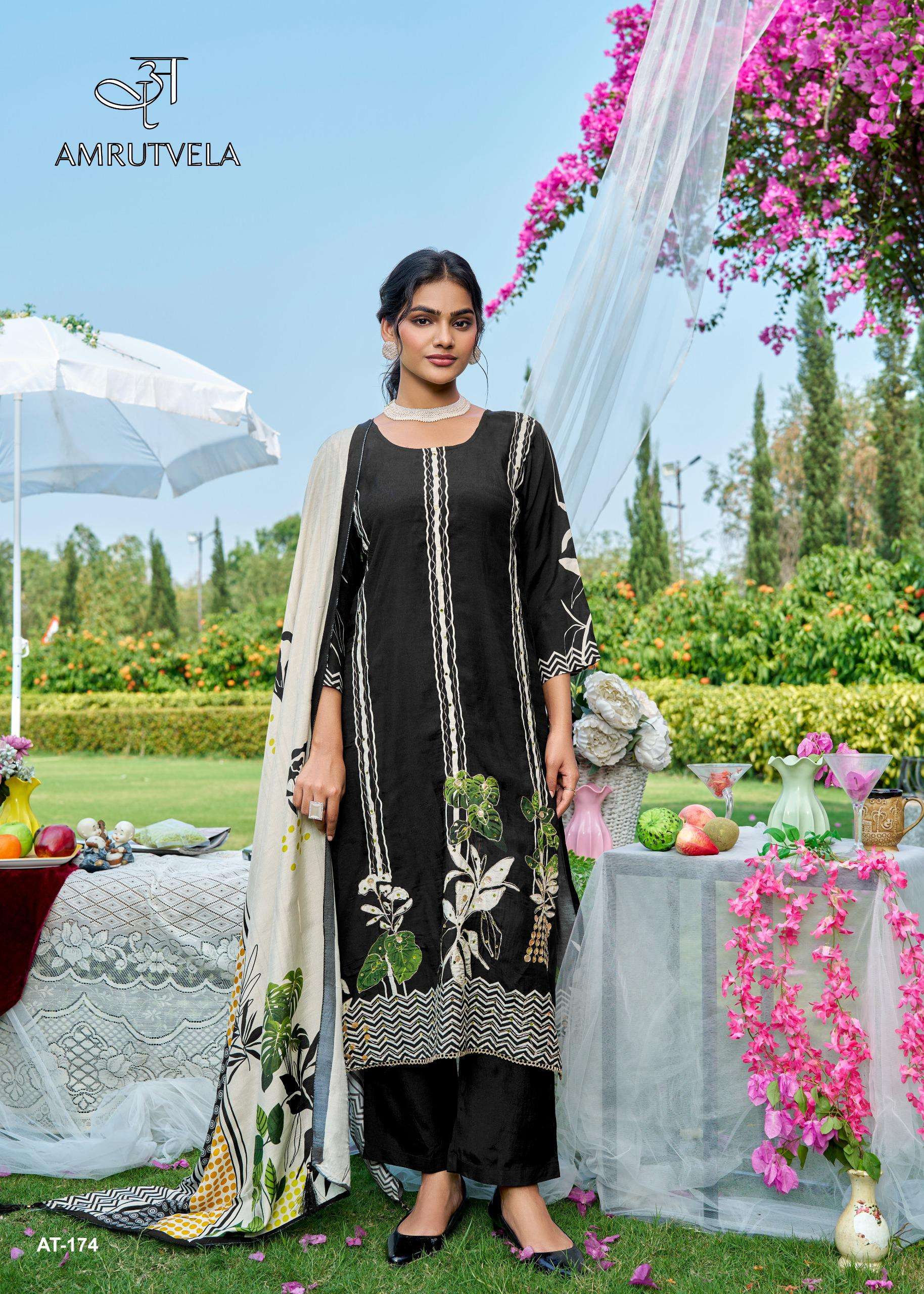 AMRUTVELA AT 174 VISCOSE DIGITAL PRINT WITH AARI WORK DESIGNER SUIT