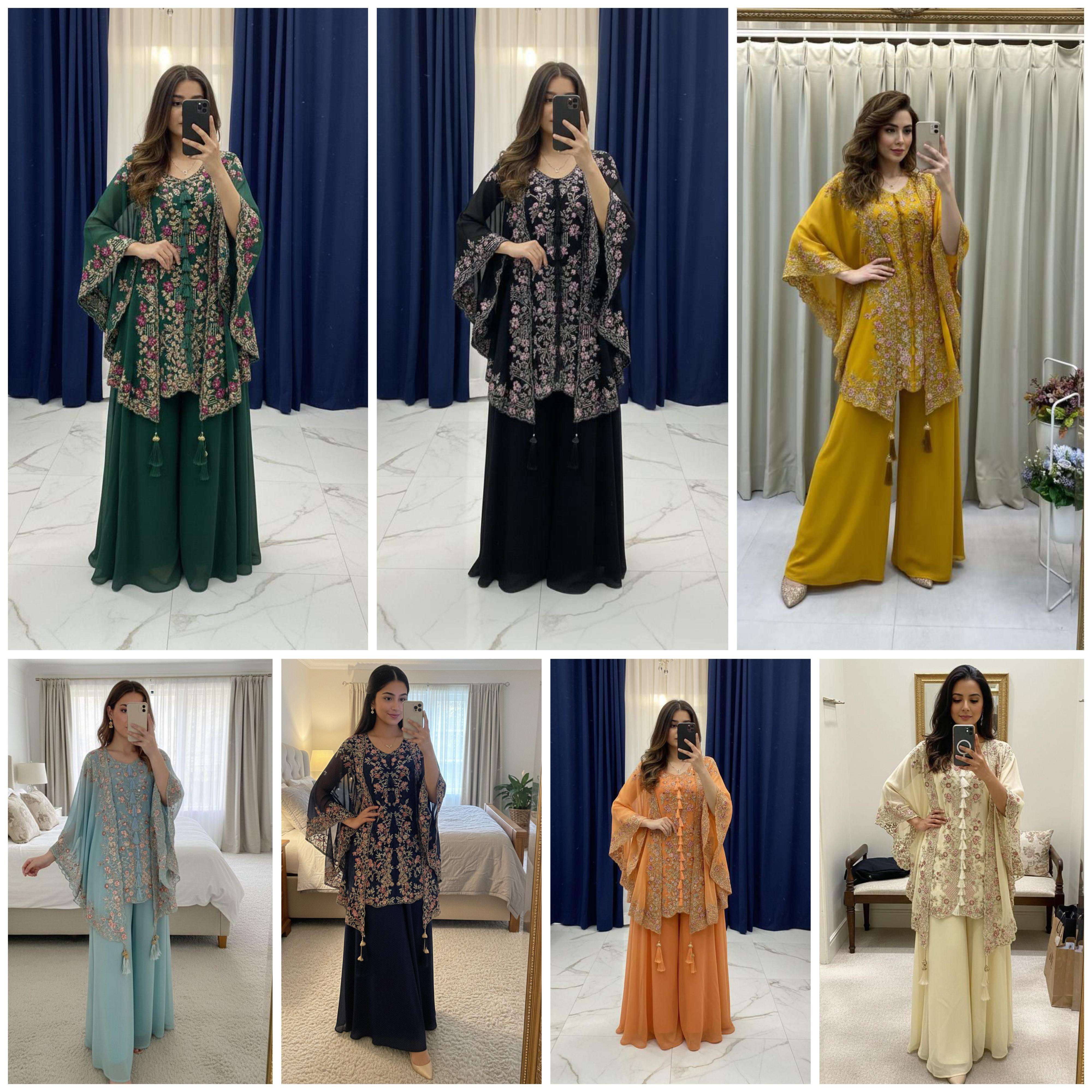 BE 406 GEORGETTE DESIGNER WEAR KURTA PLAZZO WITH SHRUGE COLLECTION 