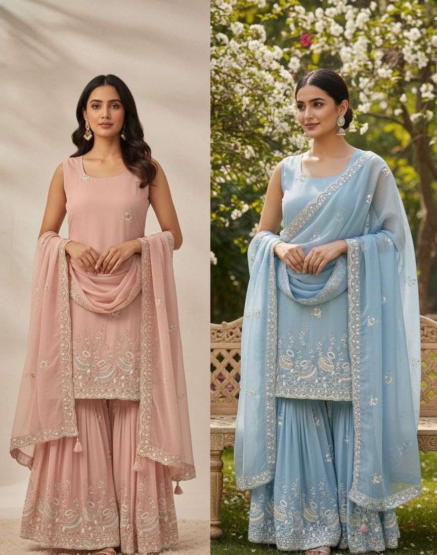 BE 430 GEORGETTE WEDDING WEAR KURTI SARARA AND DUPATTA SET