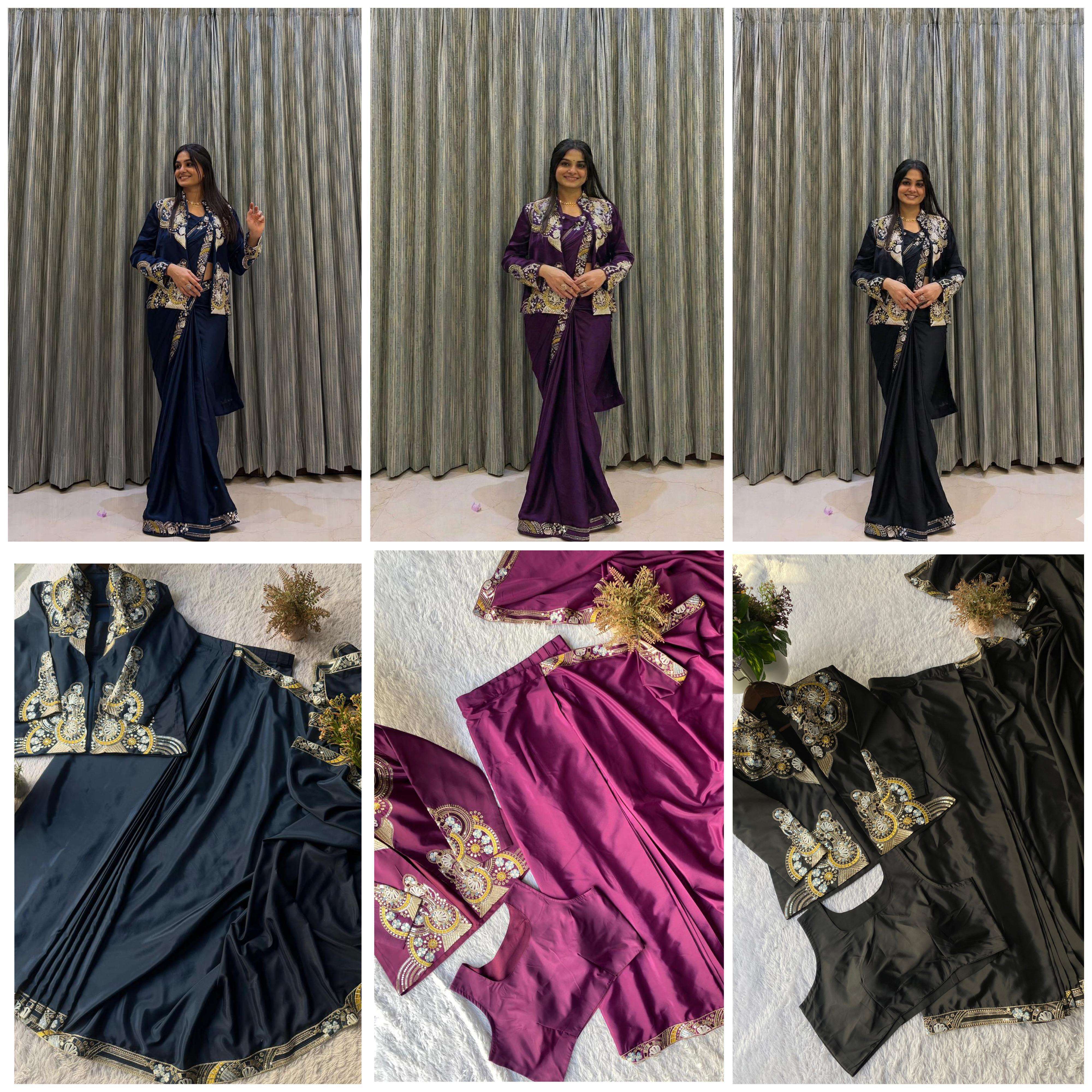 BE 433 DESIGNER WEAR LAHENGA SAREE WITH LONG BLOUSE INDO WESTERN DRESS 