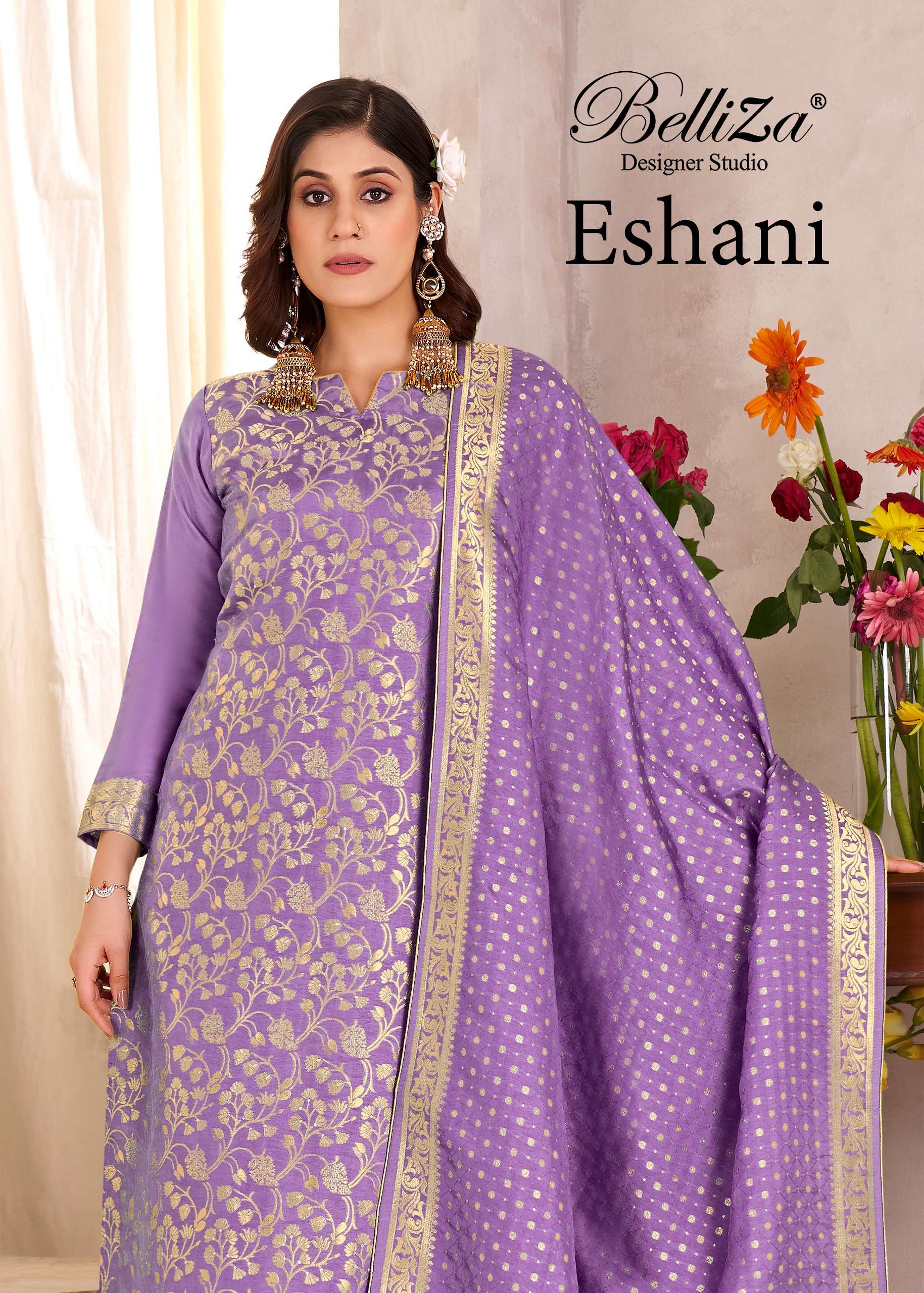 BELLIZA DESIGNER STUDIO ESHANI SILK JACQUARD DESIGNER WORK LADIES SUIT