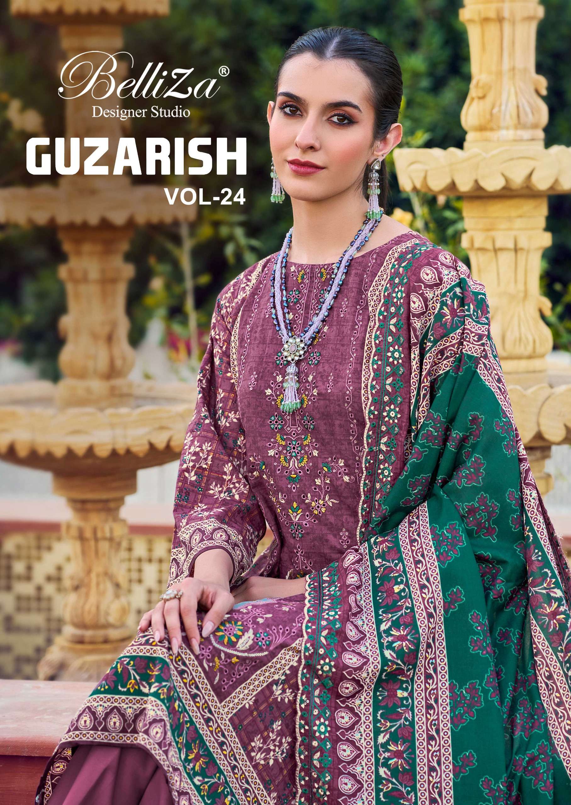 BELLIZA DESIGNER STUDIO GUZARISH VOL 24 COTTON DIGITAL PRINT WITH FANCY EMBROIDERY WORK SUIT