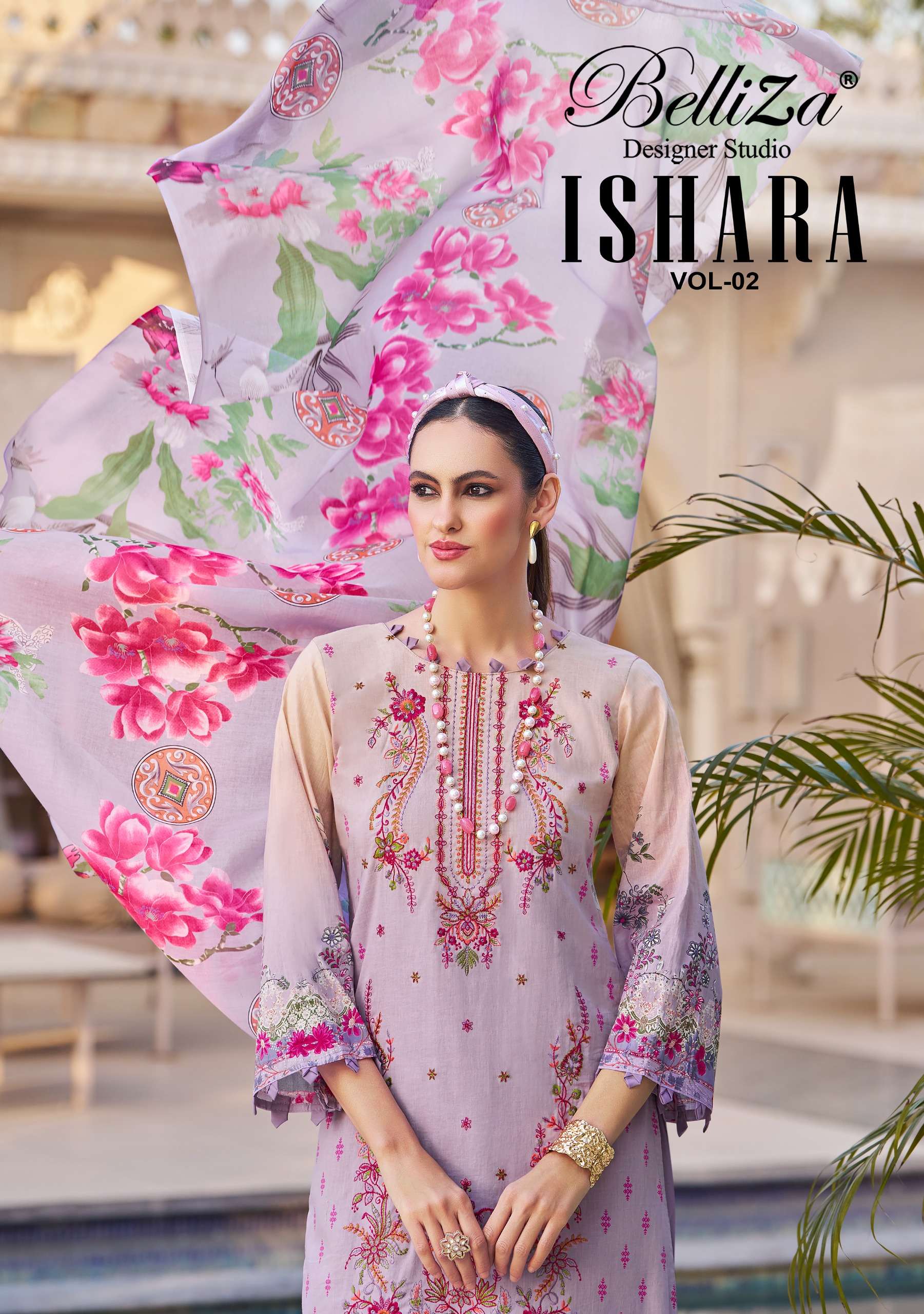 BELLIZA DESIGNER STUDIO ISHARA VOL 2 COTTON DIGITAL PRINTS WITH FANCY WORK SUIT	