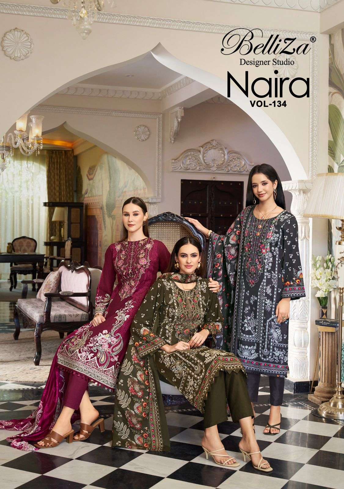 BELLIZA DESIGNER STUDIO NAIRA VOL 134 COTTON DIGITAL PRINTS WITH FANCY EMBROIDERY WORK SUIT