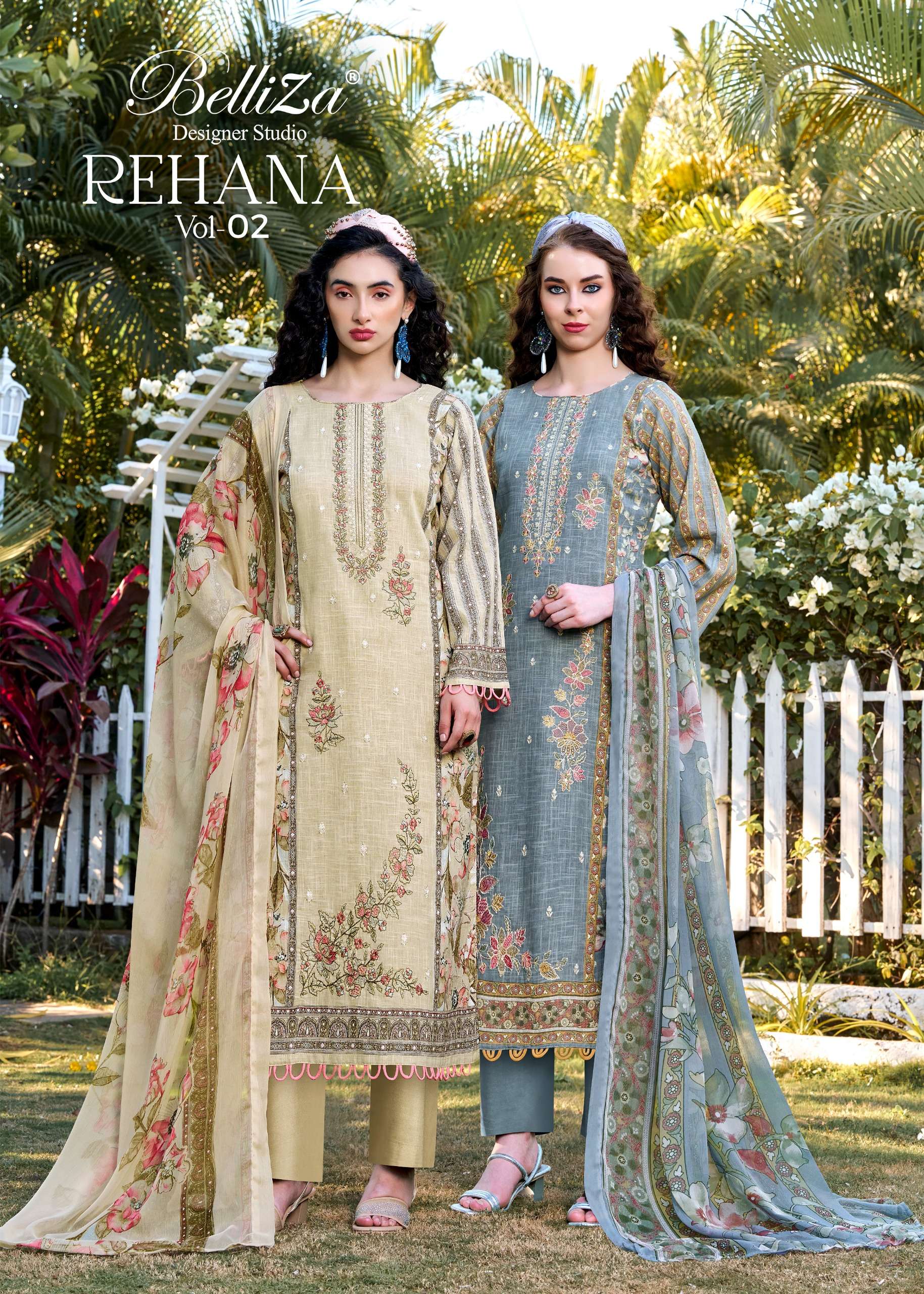 BELLIZA DESIGNER STUDIO REHANA VOL 2 COTTON DIGITAL PRINTS WITH FANCY WORK SUIT