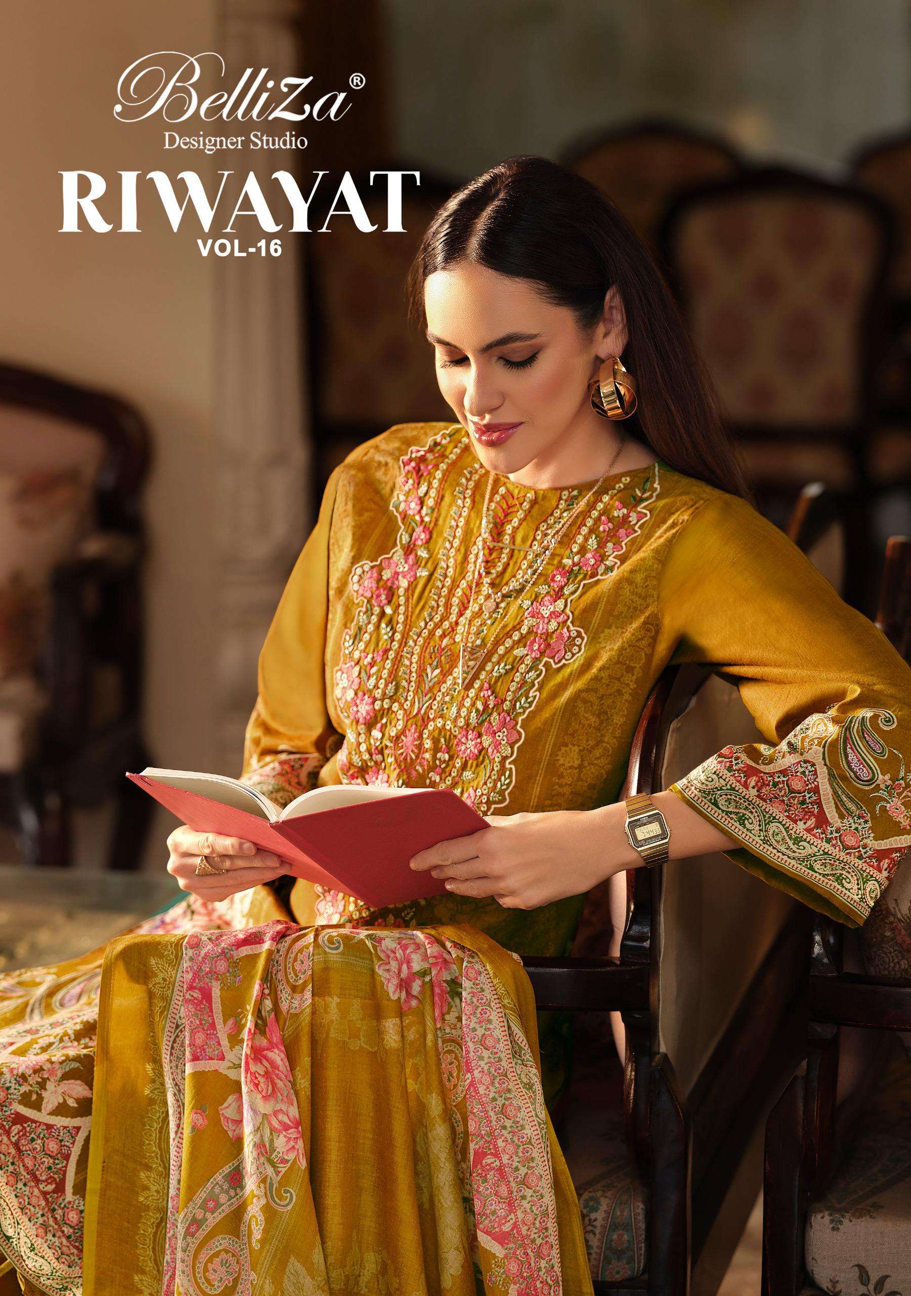 BELLIZA DESIGNER STUDIO RIWAYAT VOL 16 VISCOSE DIGITAL PRINT WITH FANCY WORK SUIT