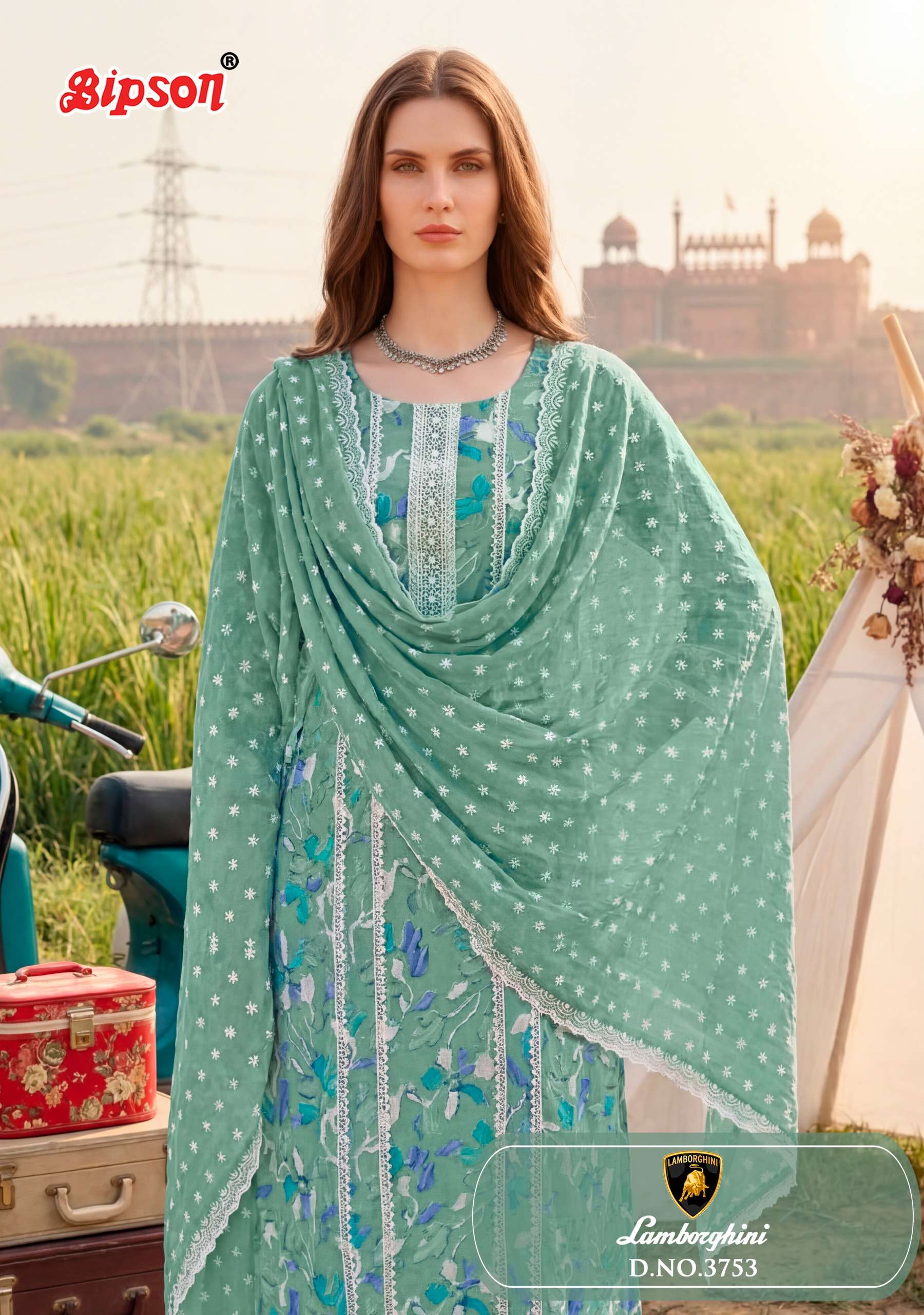 BIPSON PRINTS LAMBORGINI 3753 COTTON PRINT WITH FANCY WORK SUIT