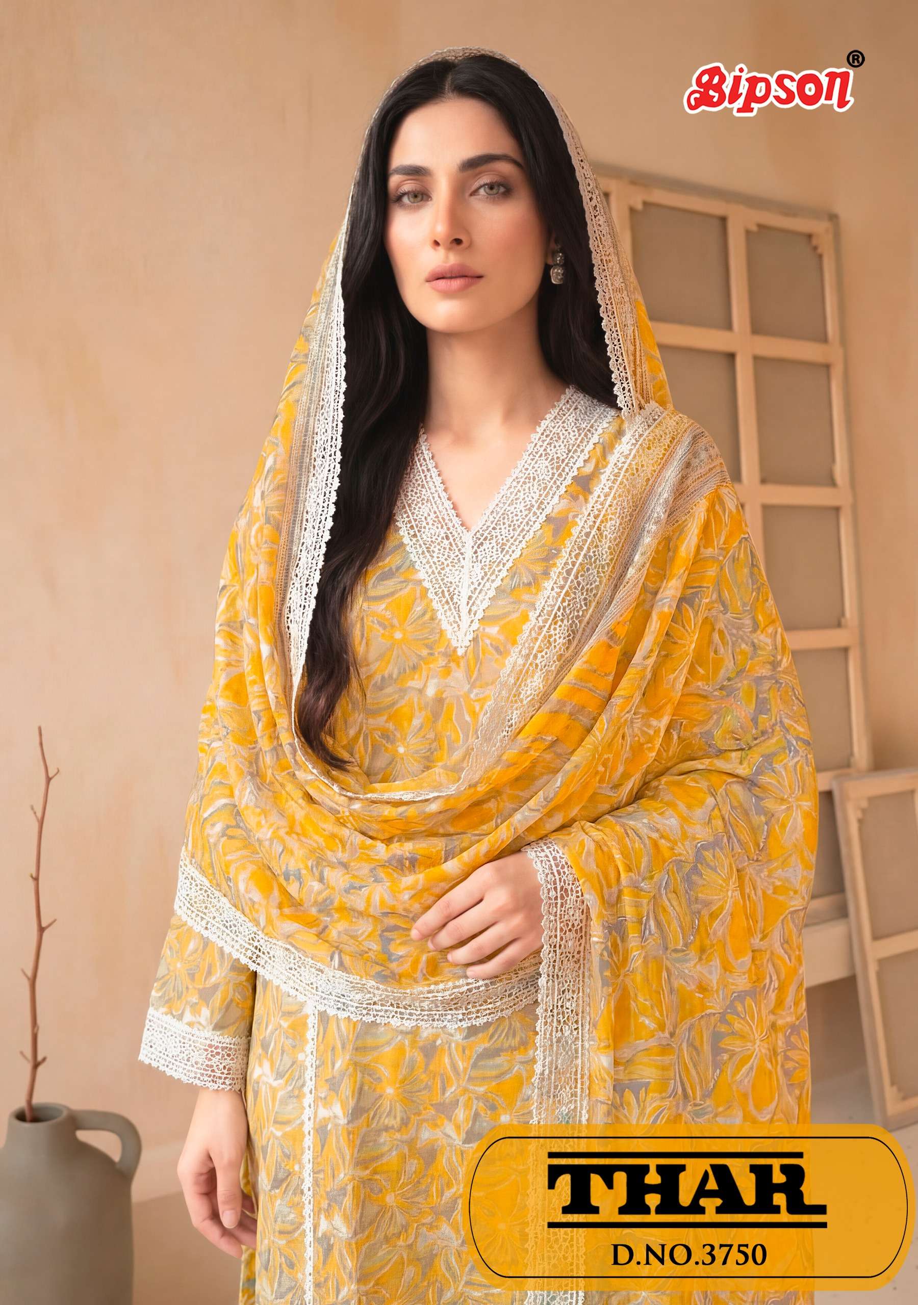 BIPSON PRINTS THAR 3750 COTTON PRINT WITH FANCY WORK SUIT