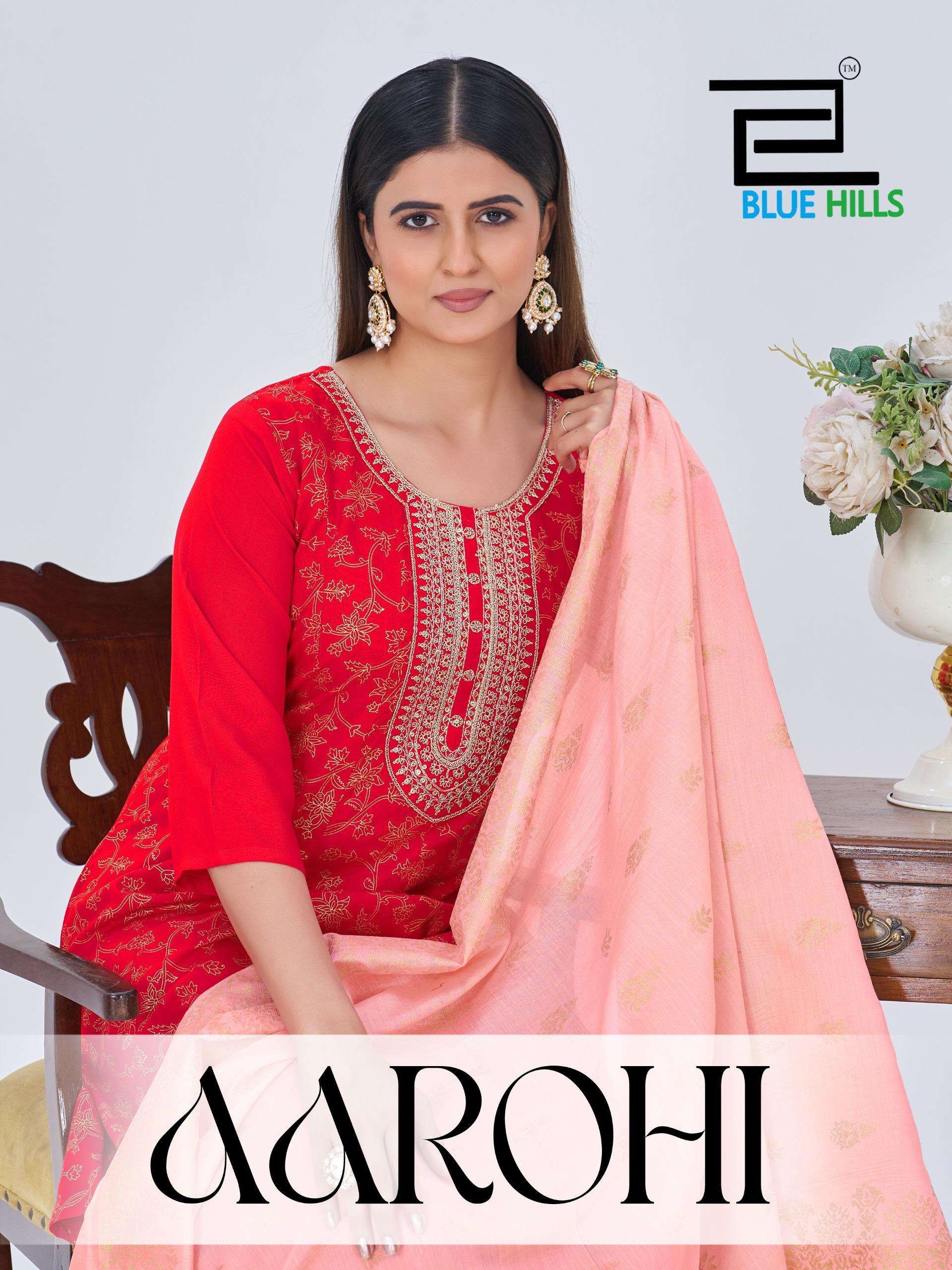 BLUE HILLS AAROHI RAYON FOIL PRINT FANCY ANARKALI STYLE LADIES 3PCS SET COLLECTION 