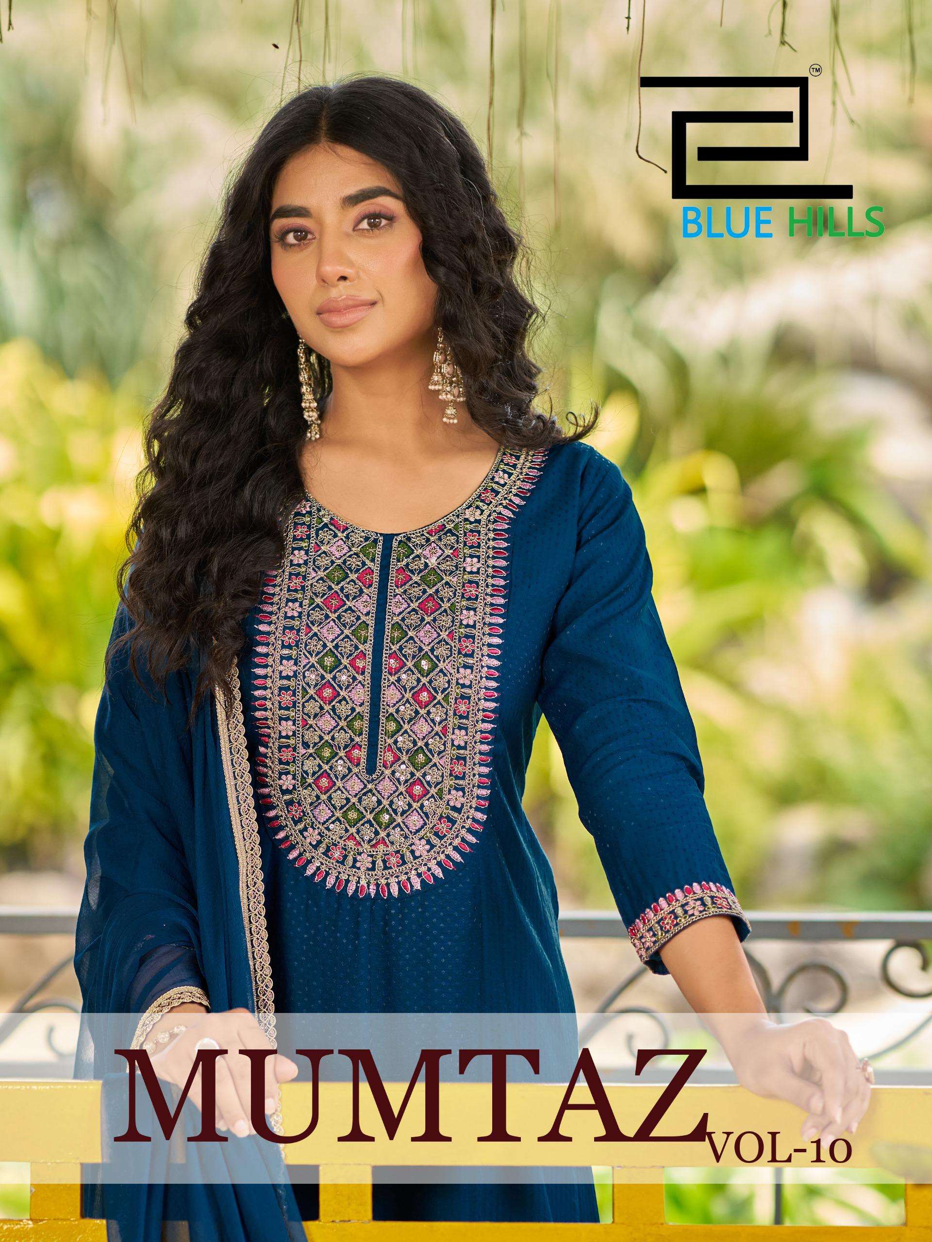 BLUE HILLS MUMTAZ VOL 10 RAYON FANCY WORK ANARKALI STYLE LADIES 3PIECE SET 