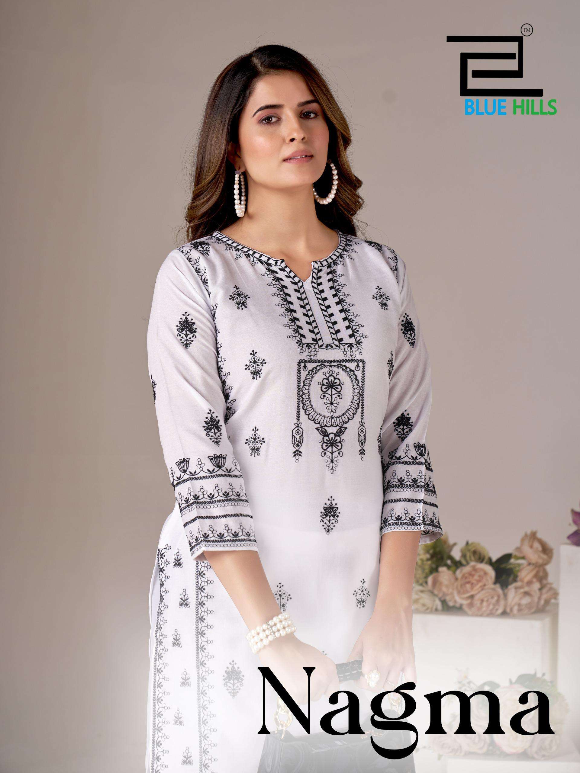 BLUE HILLS NAGMA RAYON FANCY LUCKNOWI WORKS LADIES KURTI WITH PLAZZO PAIR 