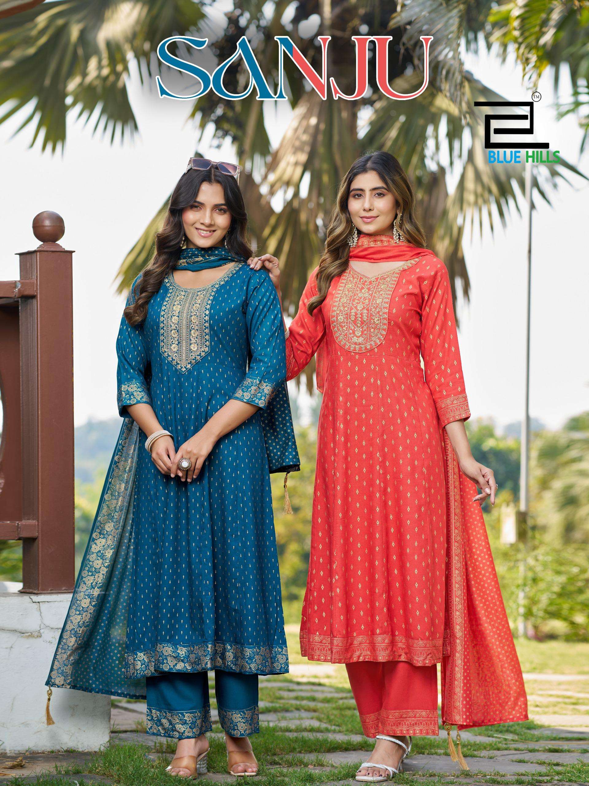 BLUE HILLS SANJU RAYON FANCY EMBROIDERY WORK WORKS LADIES 3PCS SET COLLECTION 