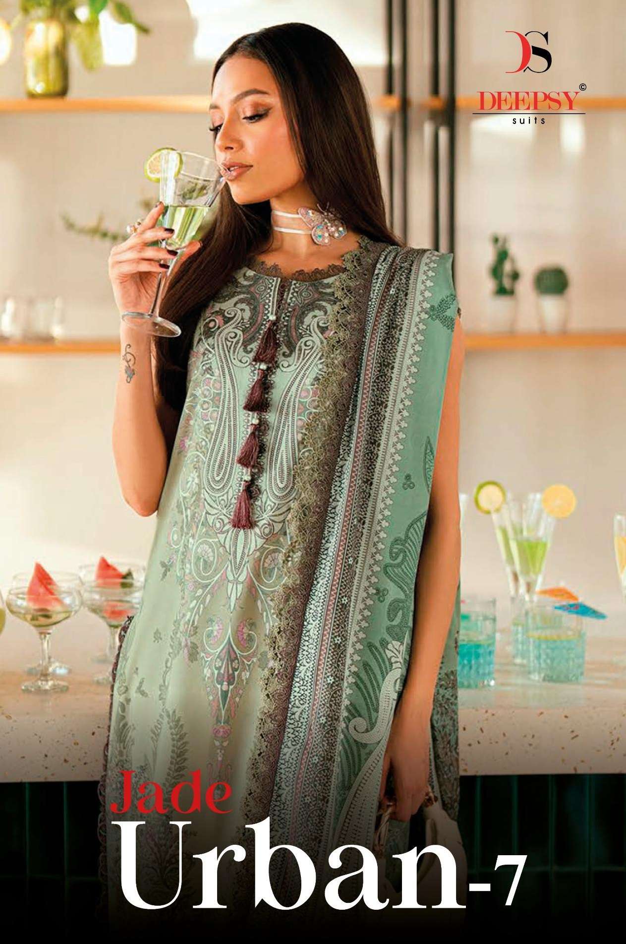 DEEPSY SUITS JADE URBAN LAWN 25 VOL 7 COTTON EMBROIDERY WORK SALWAR KAMEEZ 