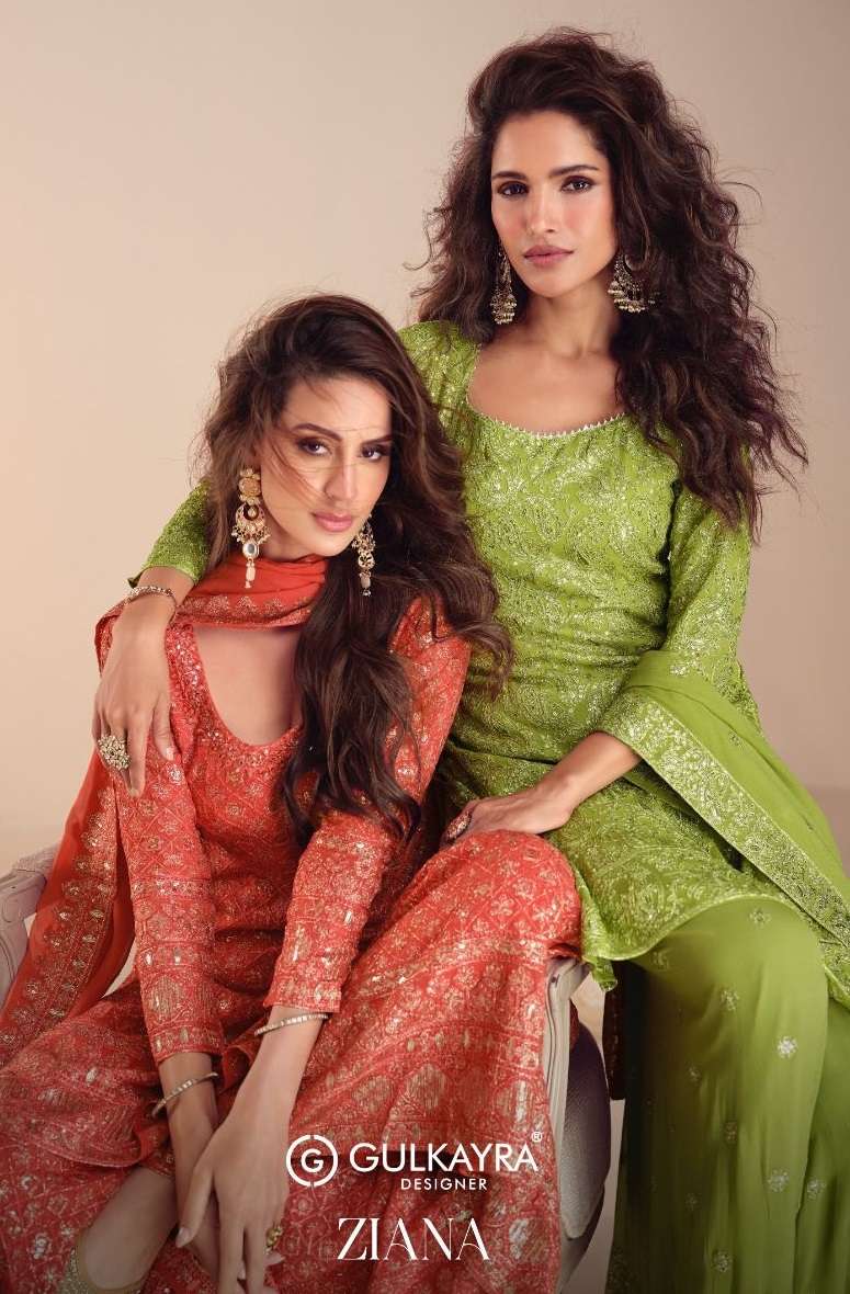 GULKAYRA DESIGNER ZIANA GEORGETTE HEAVY DESIGNER SHARARA SUITS 