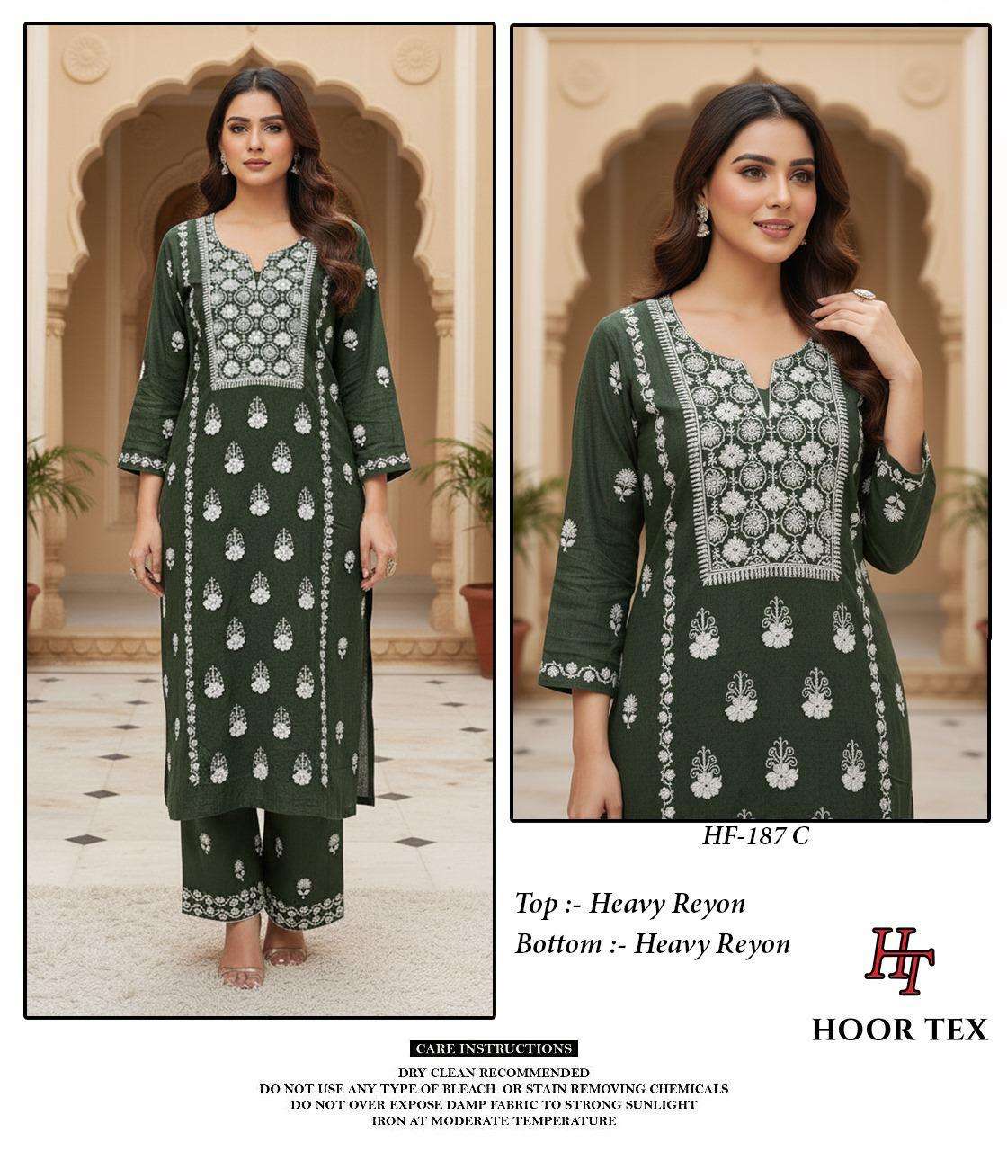 HOOR TEX HF 187 RAYON FANCY EMBROIDERY WORKS PAKISTANI STYLE KURTI WITH BOTTOM SET