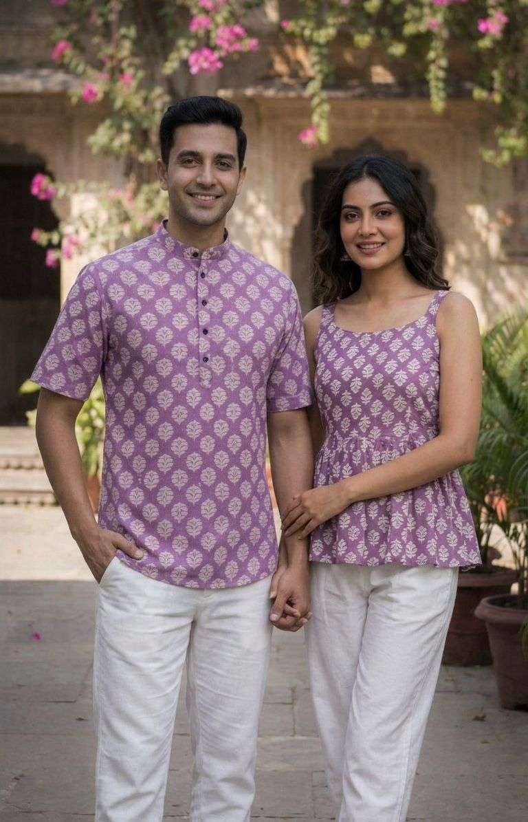 INLI COUPLE SPECIAL COTTON PRINTED MENS KURTA WITH LADIES TOPS COLLECTION 
