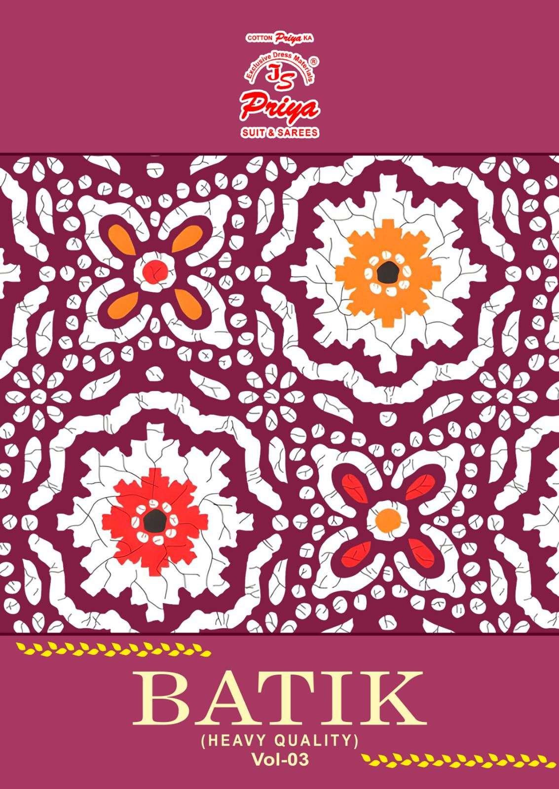 JS PRIYA BATIK PRINT VOL 3 COTTON PRINTED PATIYALA DRESS 