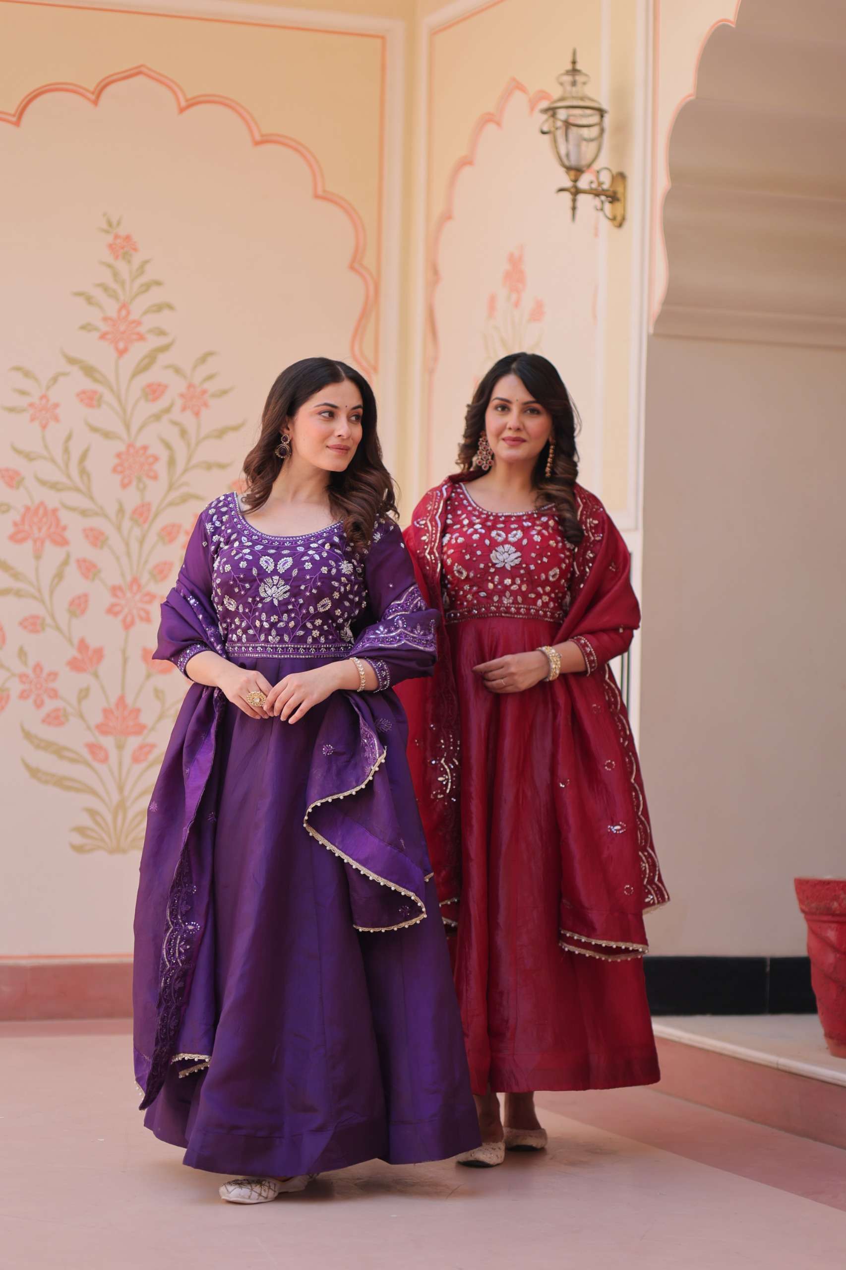 KA 1230 CRUSH FABRIC BEAUTIFUL EMBROIDERY DESIGNER GOWN WITH DUPATTA 