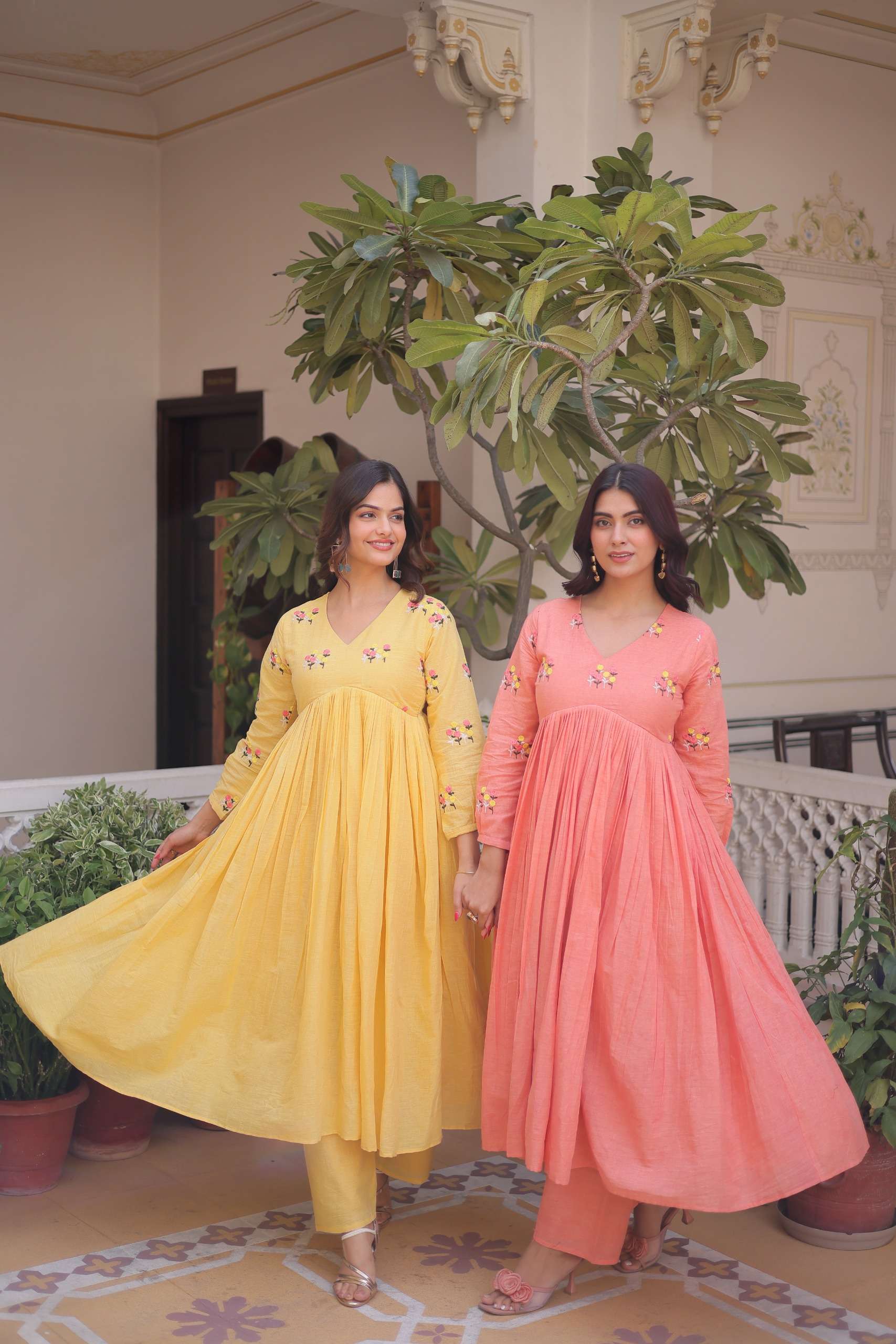 KA 1236 COTTON FANCY EMBROIDERY DESIGNER PREETY LOOK ALIA CUT STYLE  KURTI WITH PANT  