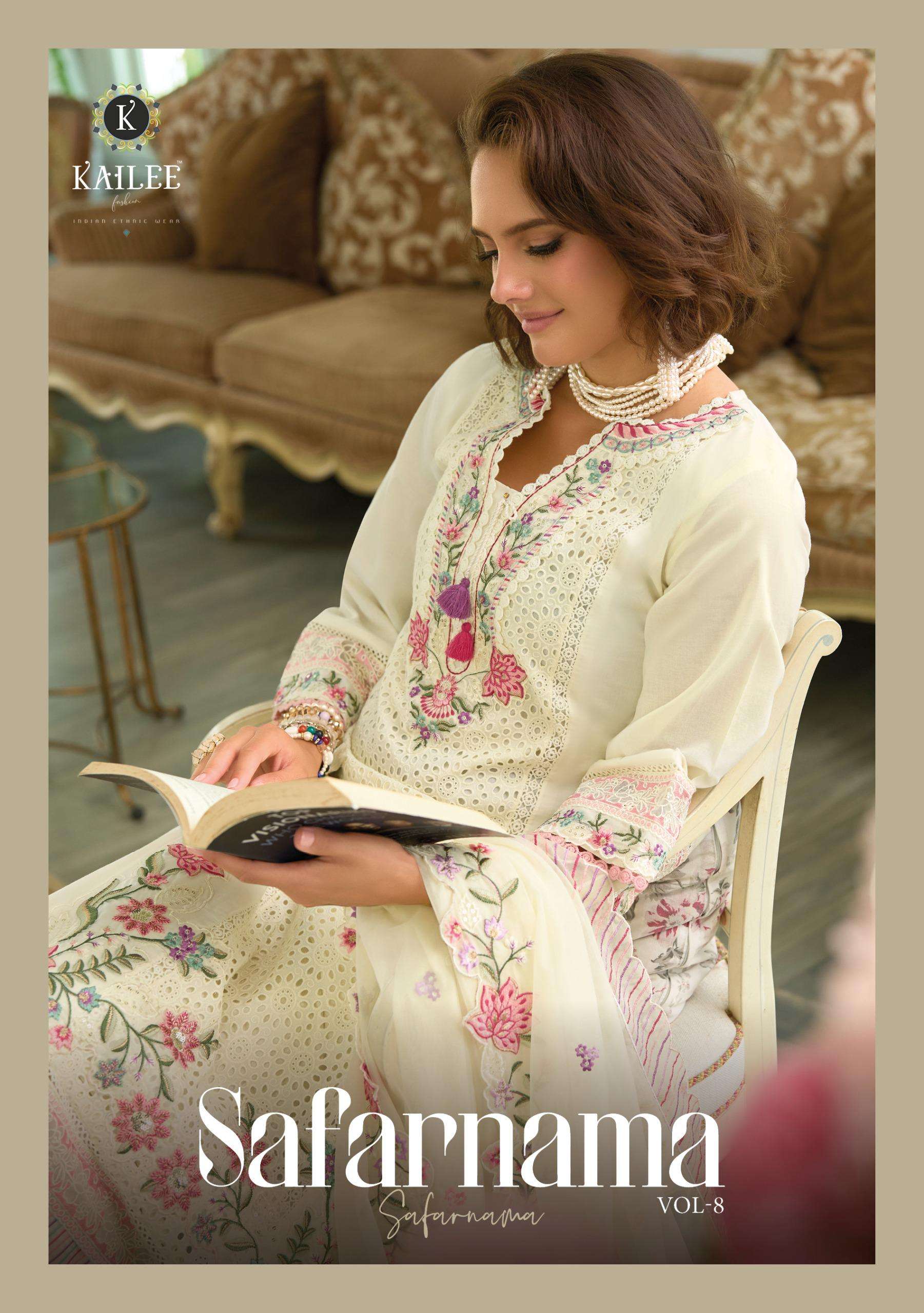 KAILEE FASHION SAFARNAMA VOL 8 COTTON SCHIFLI DESIGNER WORK LADIES SUIT