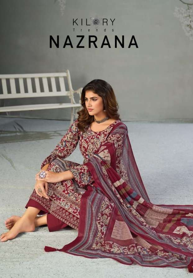 KILORY TRENDS NAZRANA  LAWN COTTON DIGITAL PRINT WITH EMBROIDERY WORK SUIT