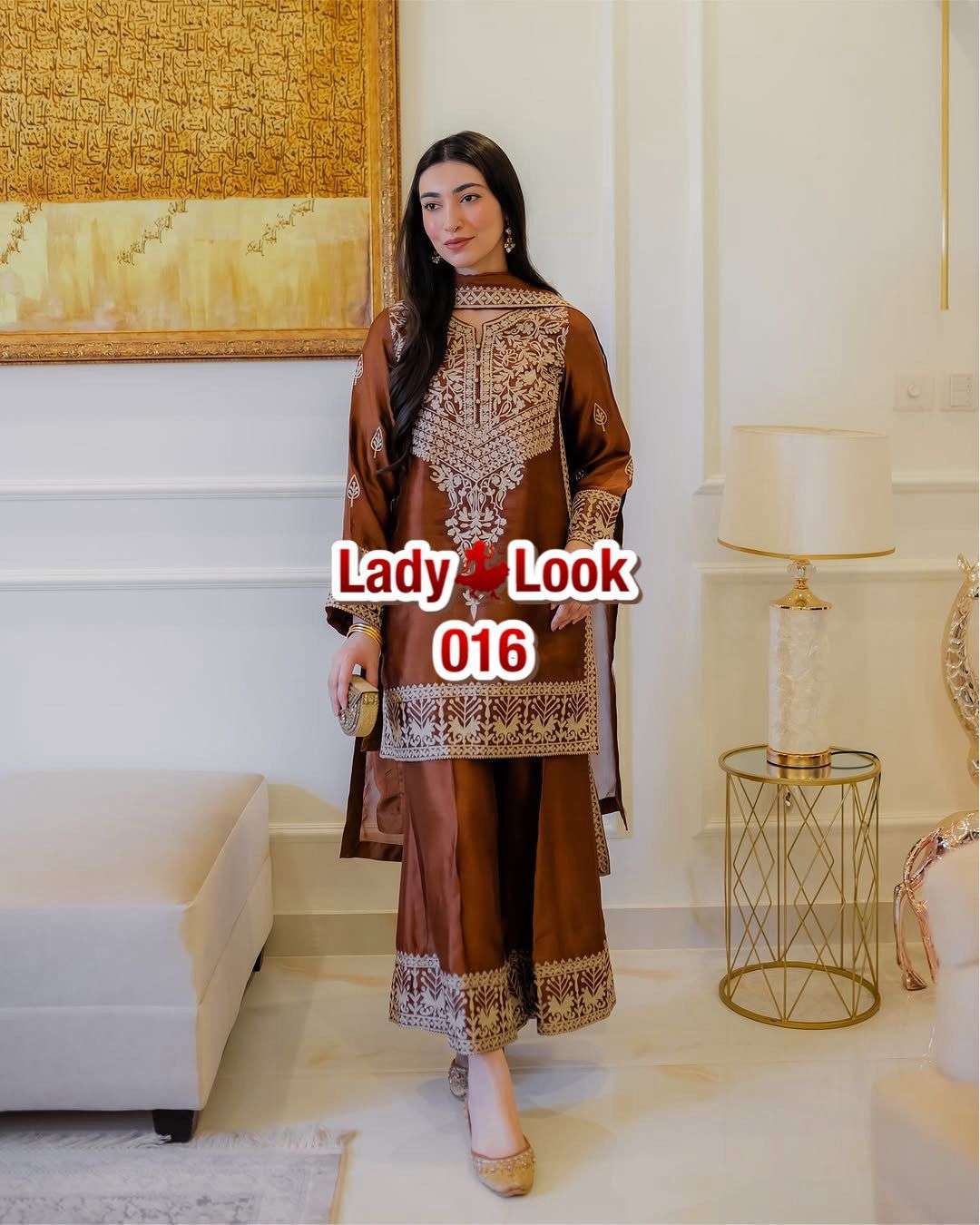 LADY LOOK 016 SILK WITH FANCY DESIGNER PAKISTANI STYLE SUIT