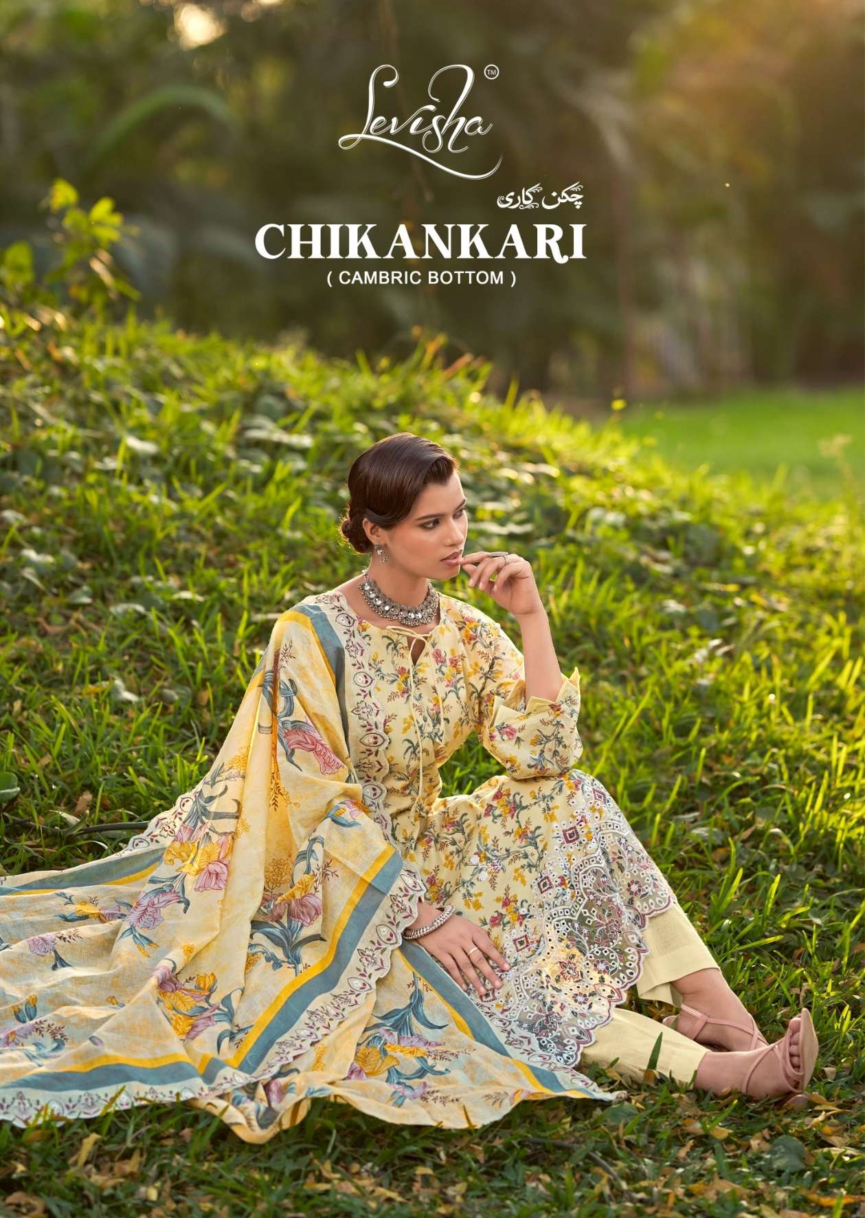 LEVISHA CHIKANKARI LAWN COTTON DIGITAL PRINT WITH FANCY EMBROIDERY WORK SUIT