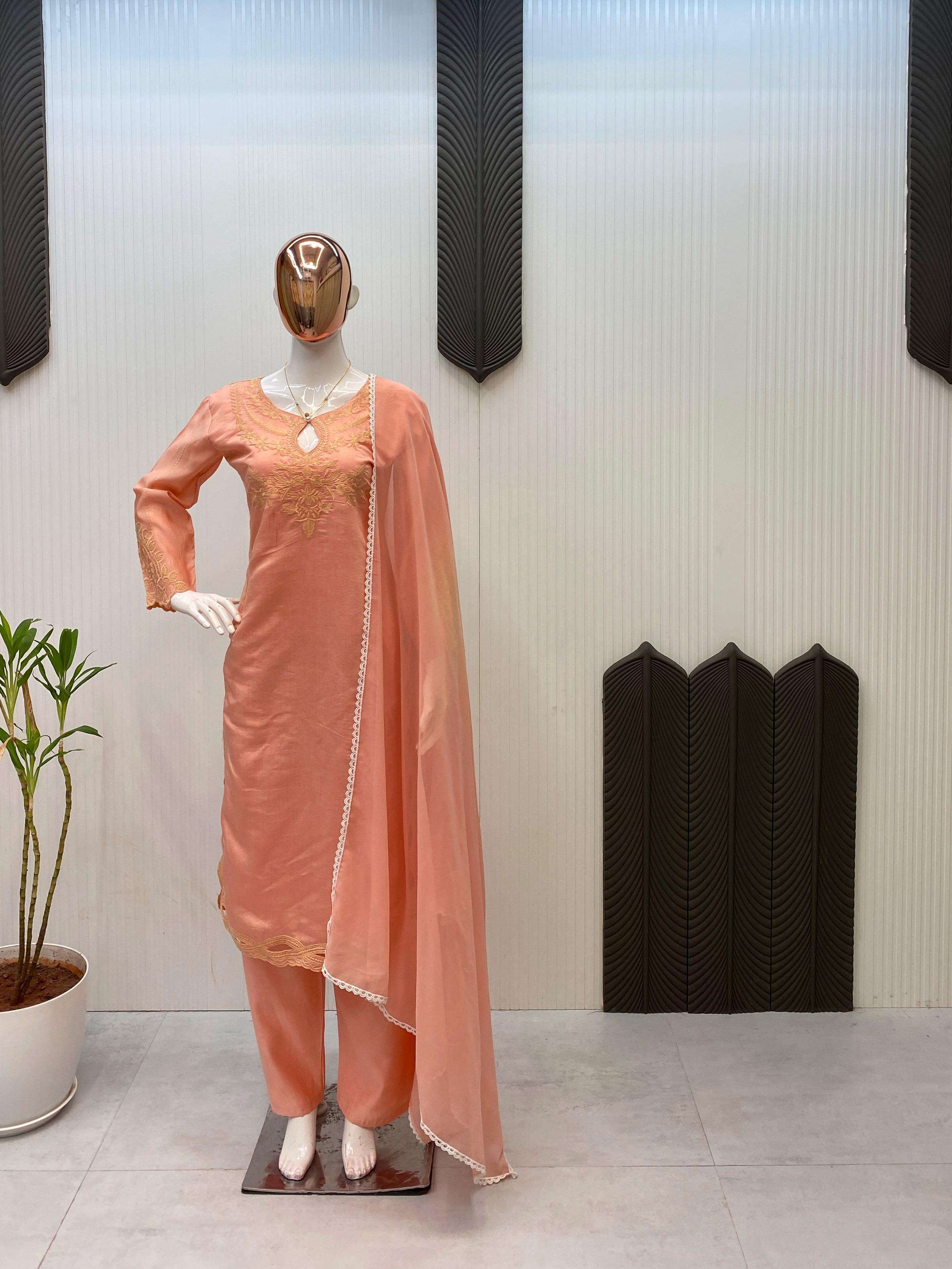 LG 2069 SILK EMBROIDERY DESIGNER WORK FESTIVE WEAR LADIES SUIT