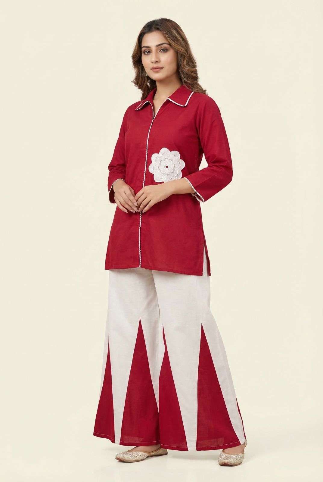 MF CO-ORD SET COLLECTION SILK FANCY LOOKS TOP WITH PLAZZO PAIR 