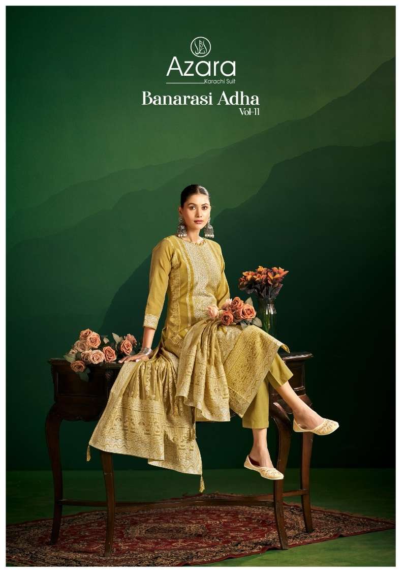 RADHIKA FASHION AZARA BANARASHI ADAH VOL 11 COTTON JACQUARD DESIGNER WORK SUIT