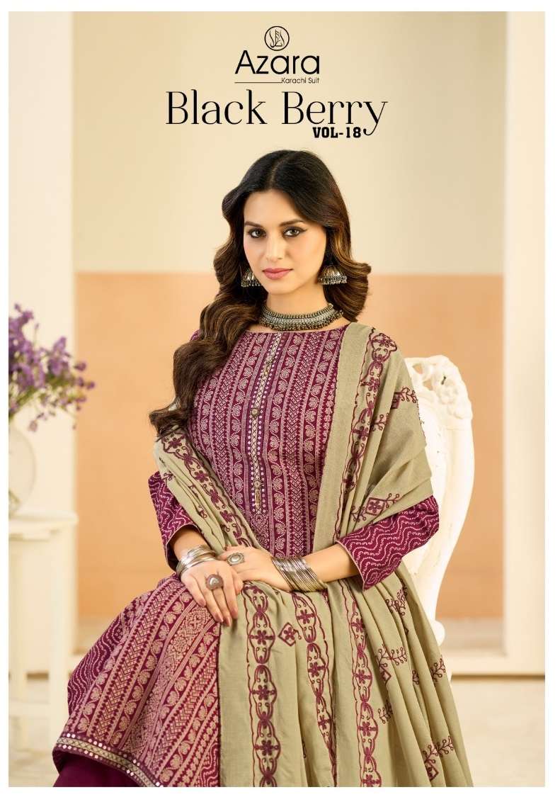 RADHIKA FASHION AZARA  BLACK BERRY VOL 18 VISCOSE PRINT WITH FANCY WORK SUITS 