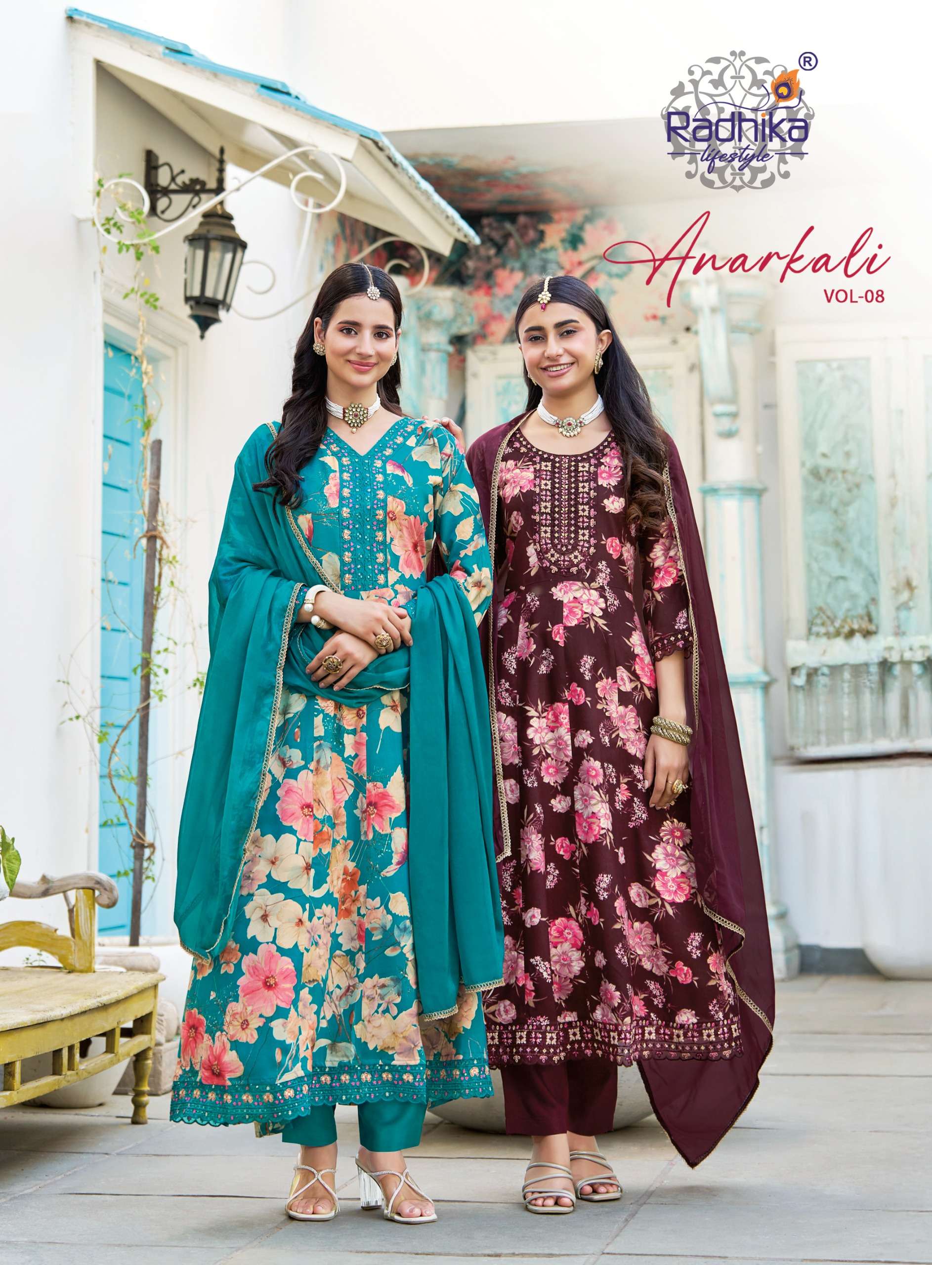 RADHIKA LIFESTYLE ANARKALI VOL 8 RAYON FANCY WORK LADIES 3PCS SET COLLECTION 
